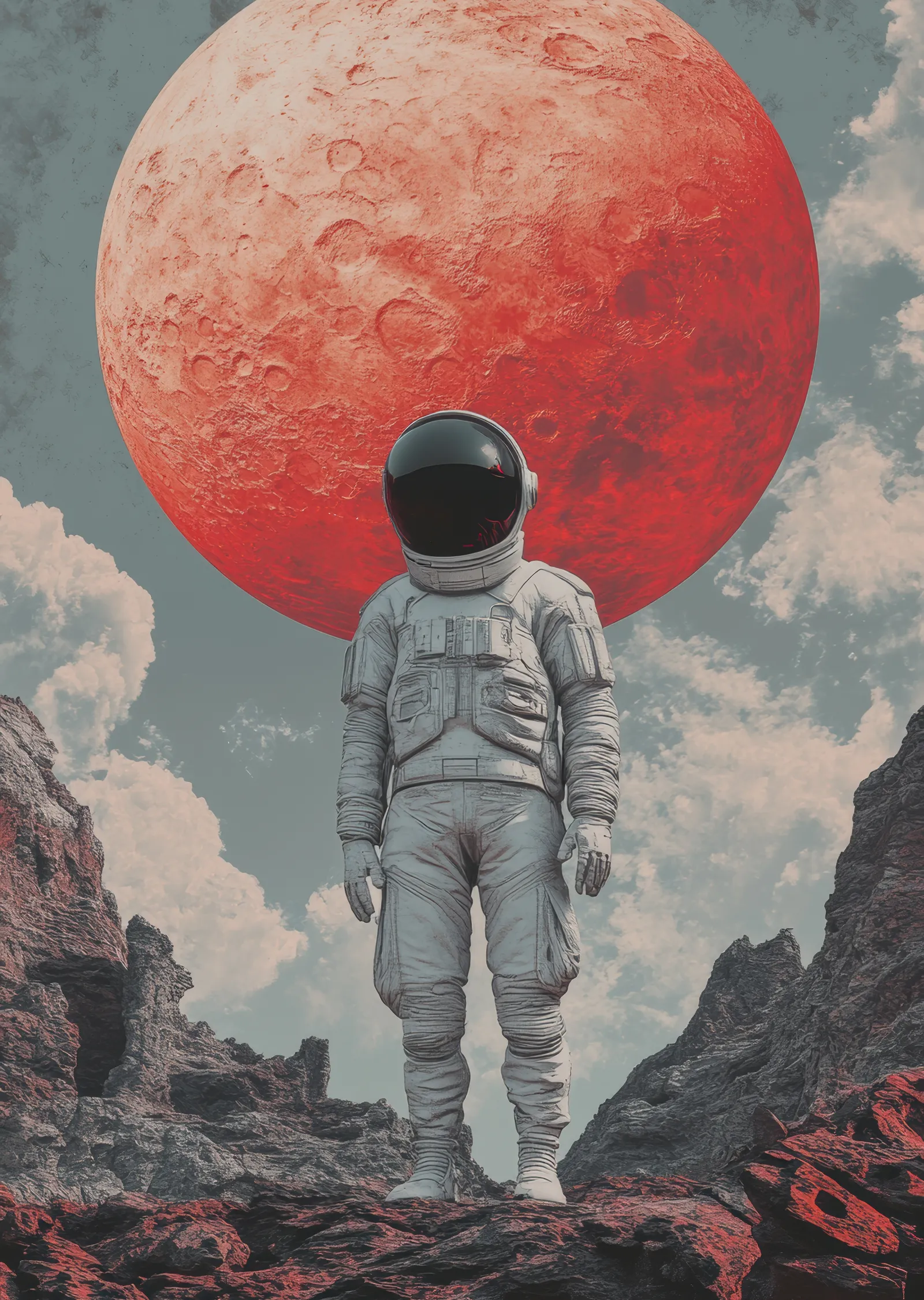 Uzayda Astronot: Kırmızı Ay metal tablo
