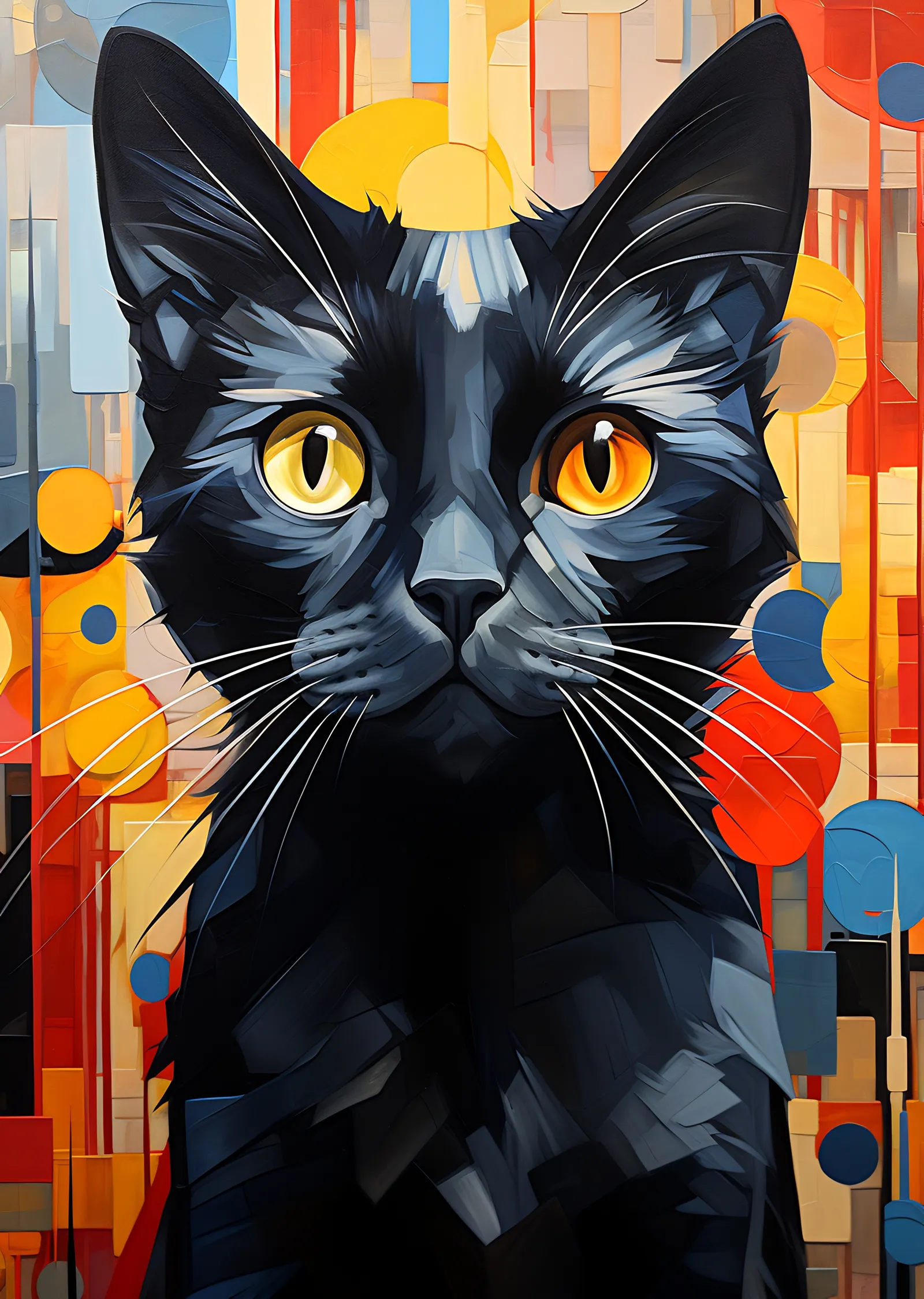 Soyut Sanat: Siyah Kedi Portresi metal tablo