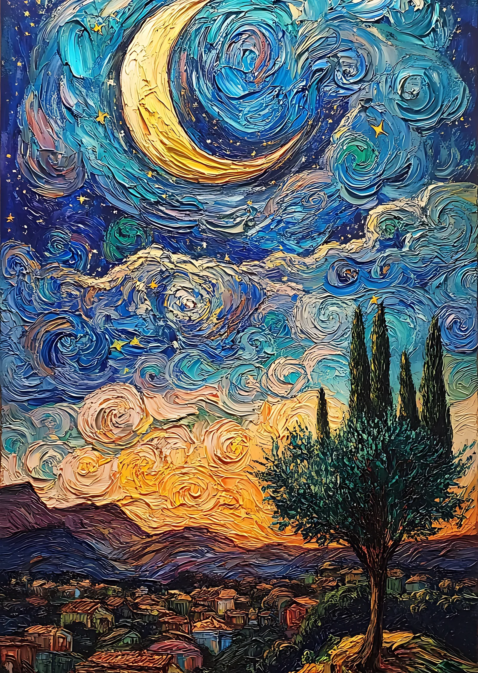 Van Gogh Tarzı Kasaba Manzarası metal tablo