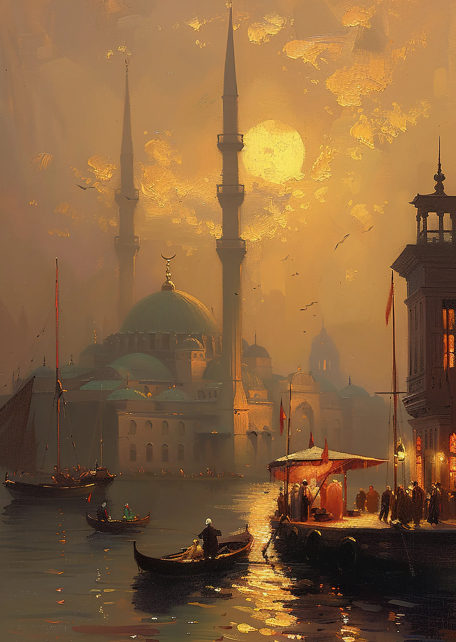 İstanbul'un Gün Batımı: Osmanlı Mimarisi - Turuncu Gökyüzü metal tablo