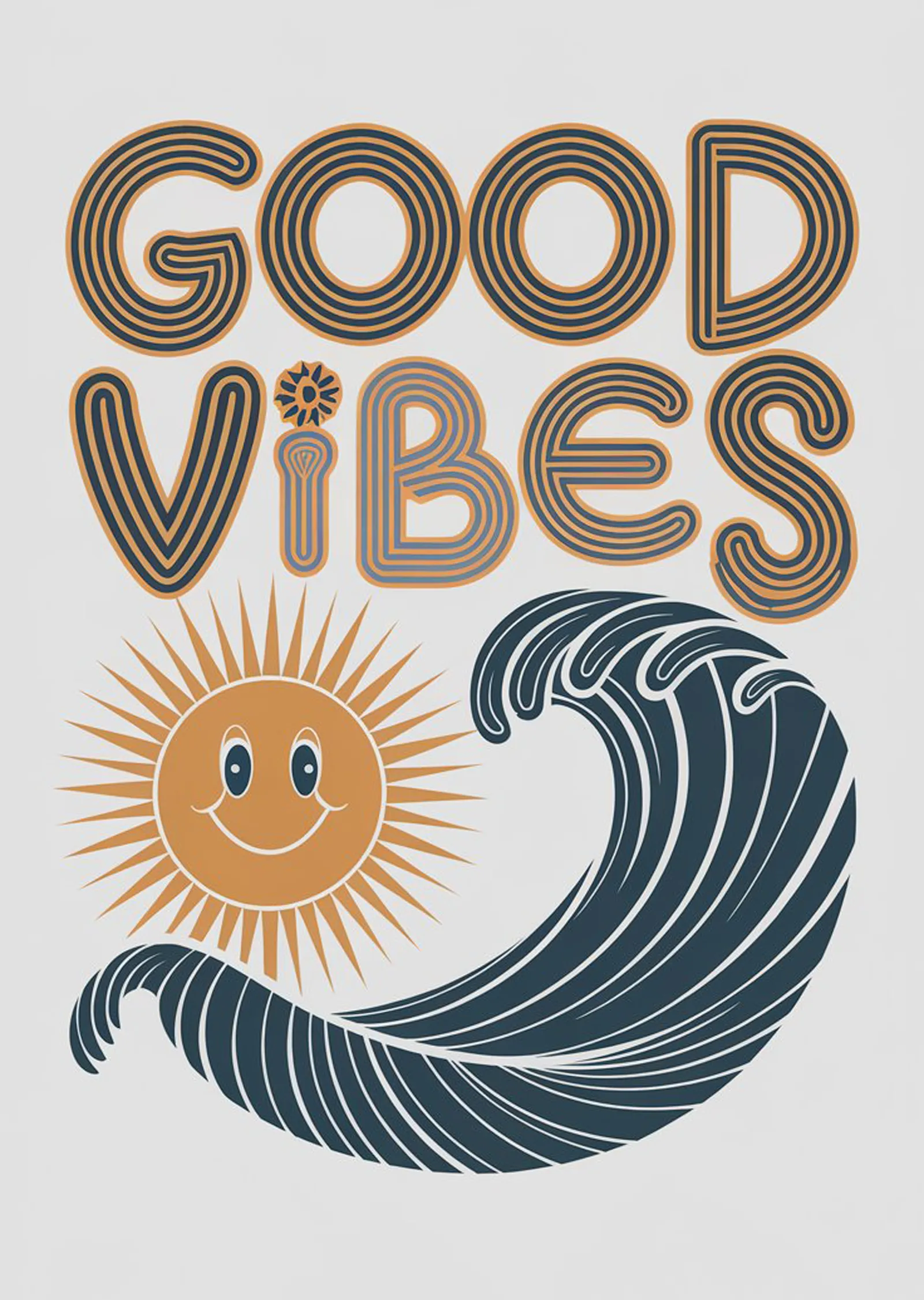 Good Vibes: Güneş ve Dalga İllüstrasyonu metal tablo