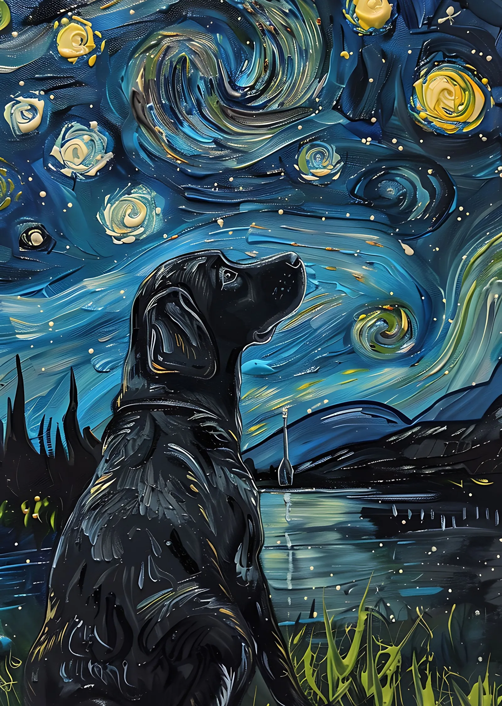 Yıldızlı Gece ve Köpek: Sanat Eseri metal tablo
