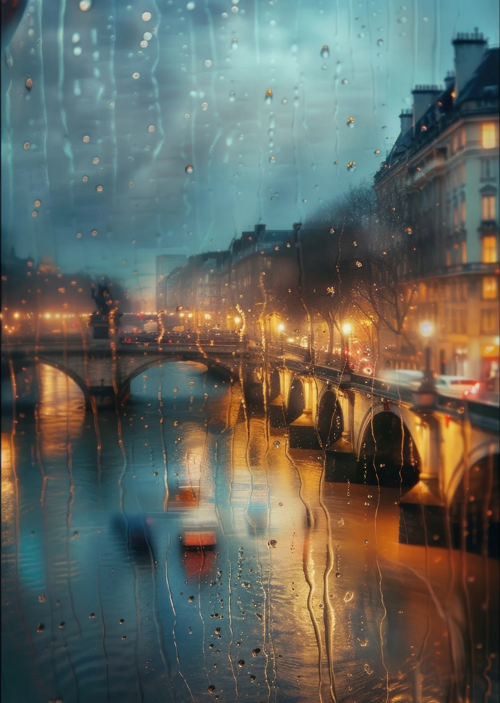 Paris Gece Yağmuru metal tablo