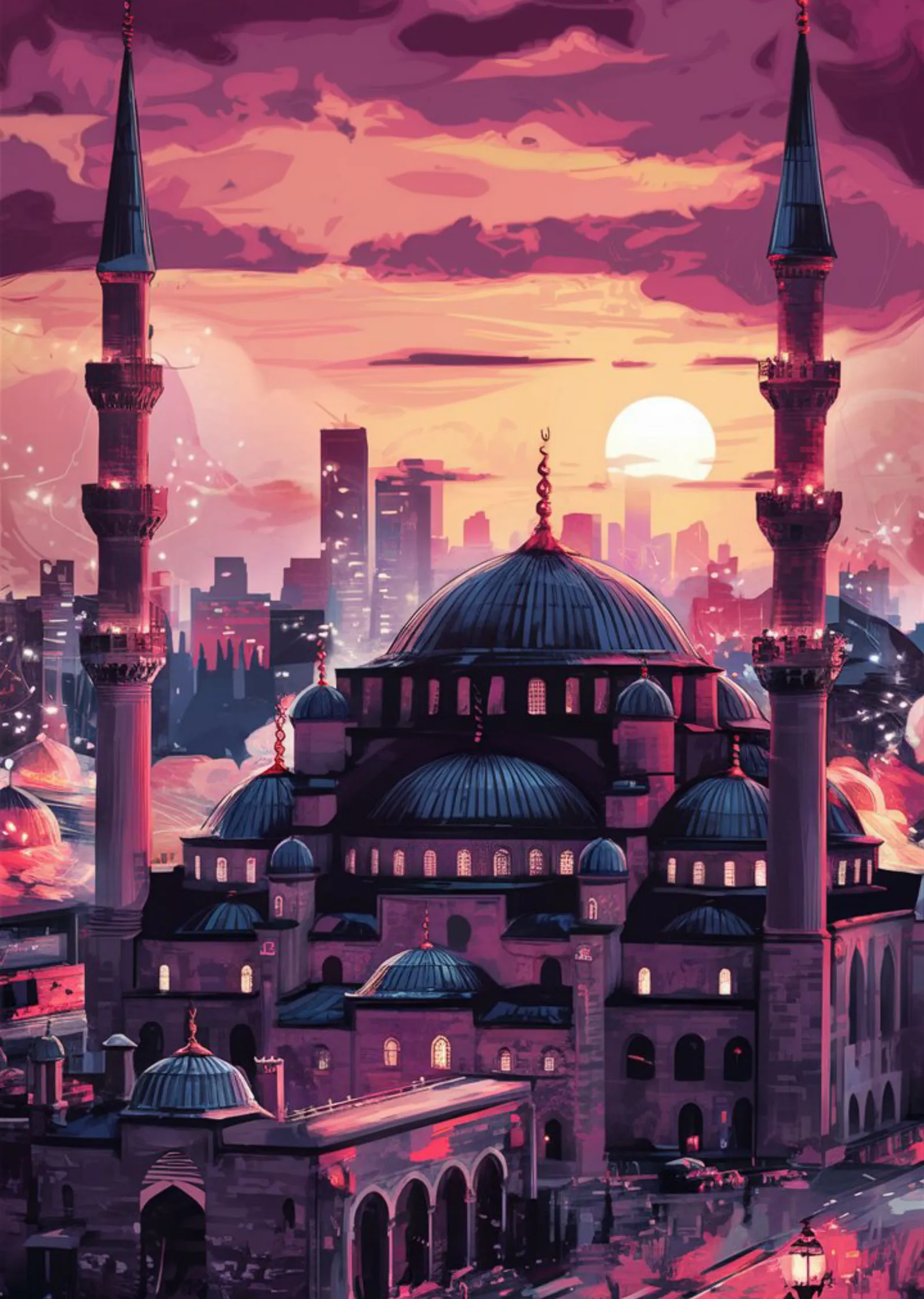 İstanbul'un Güzelliği: Camii ve Gün Batımı metal tablo