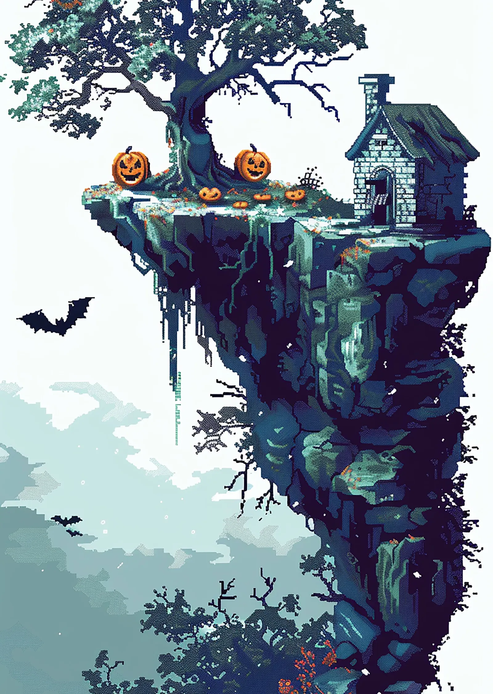 Korku Evi - Pixel Sanat Tarzında Bir Cliffhouse metal tablo