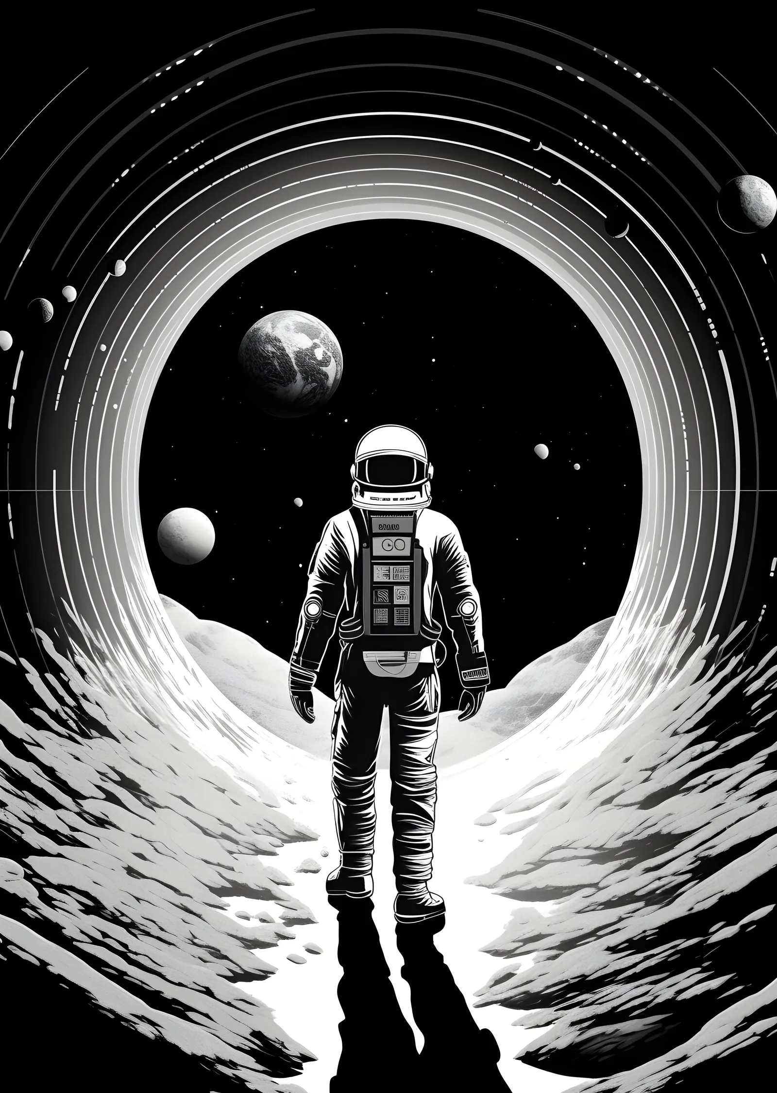 Siyah & Beyaz Astronot - Uzayda Yalnız metal tablo