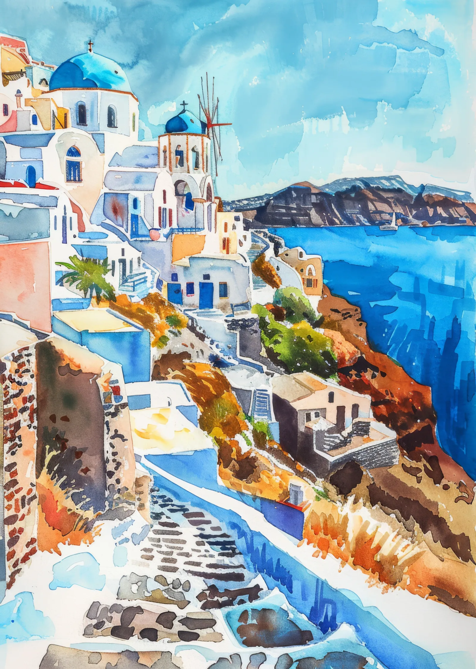 Santorini Manzarası metal tablo