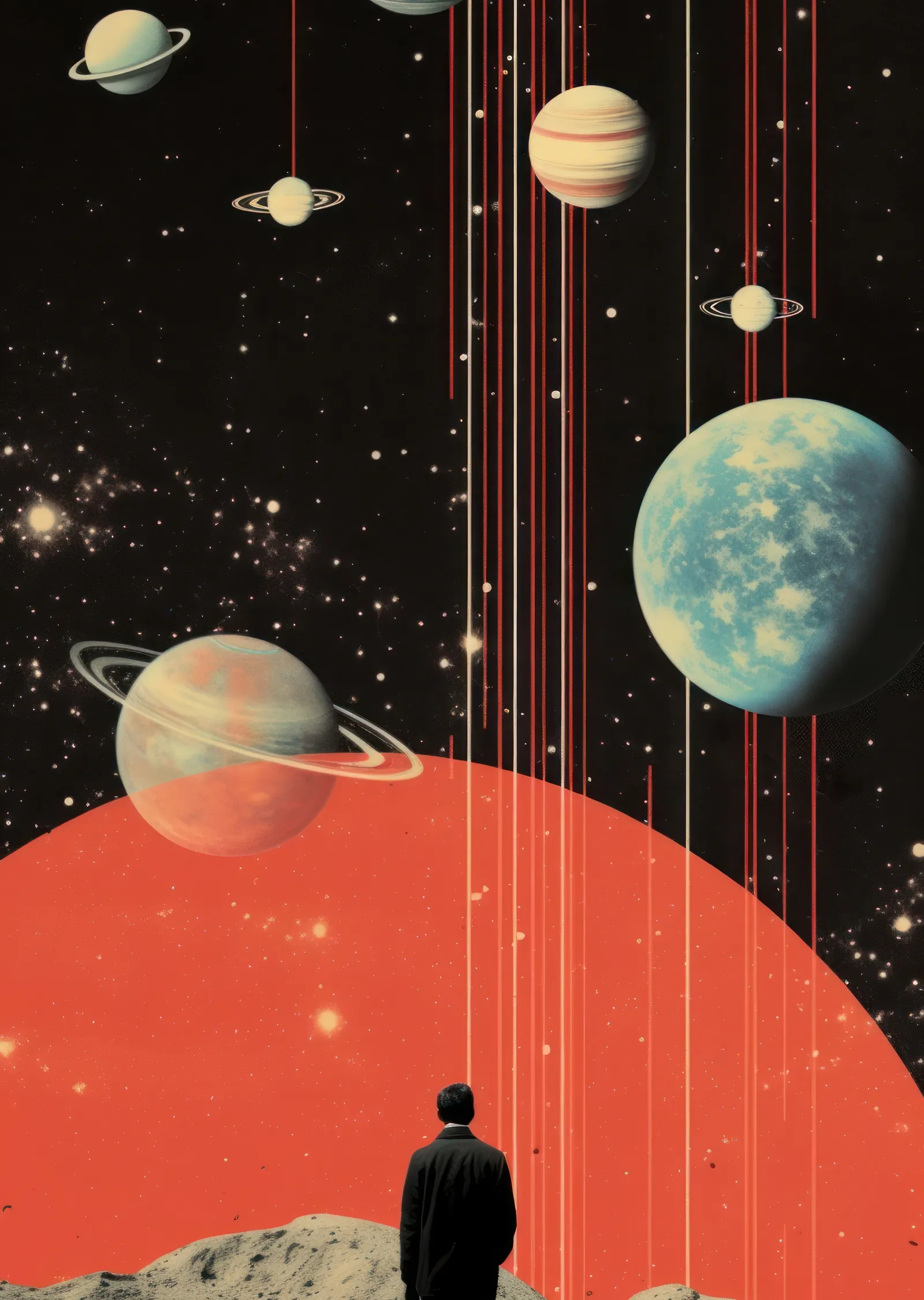 Turuncu ve Siyah Yıldızlı Kozmik Planetler metal tablo