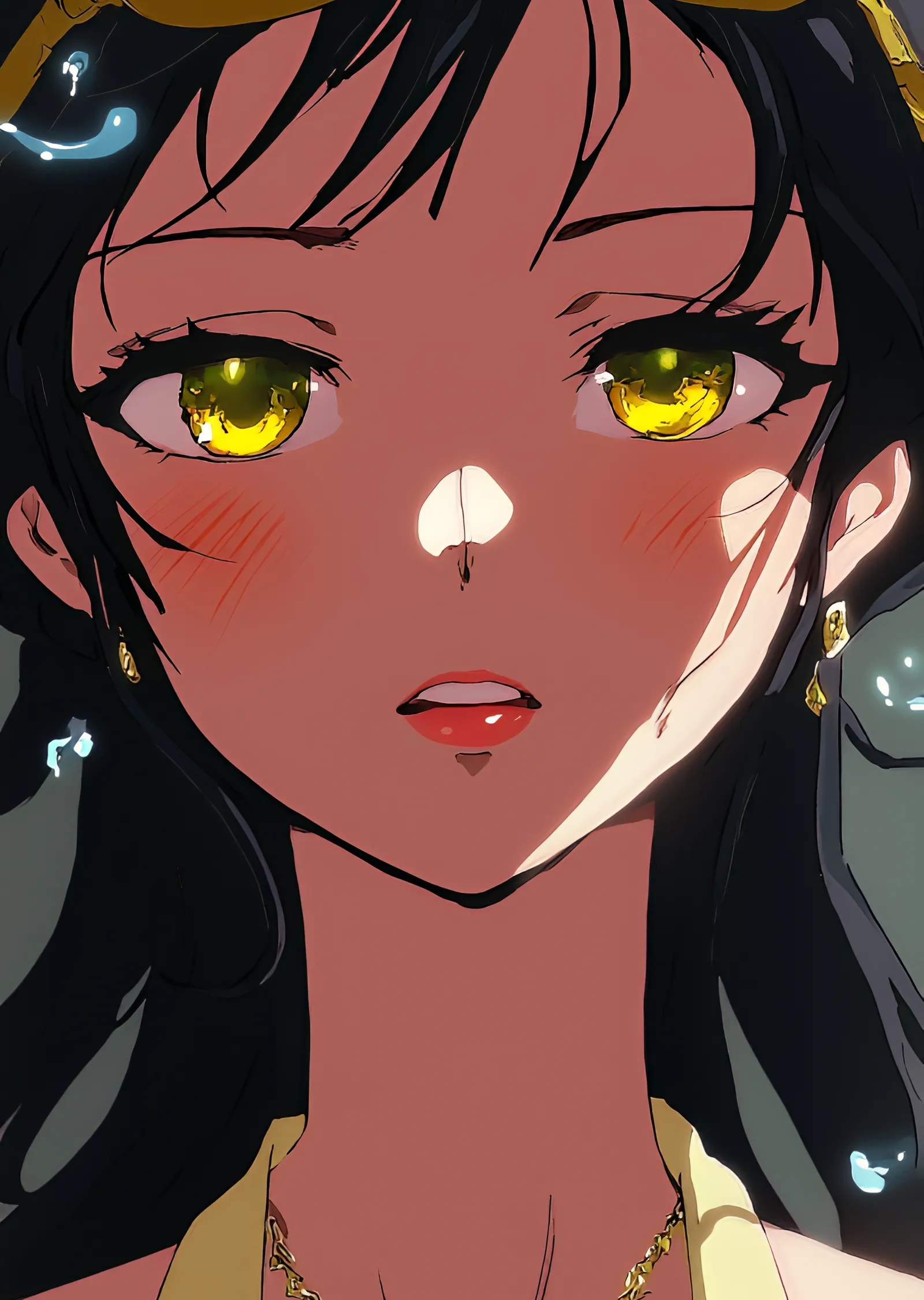 Altın Gözlü Anime Kız Portresi metal tablo