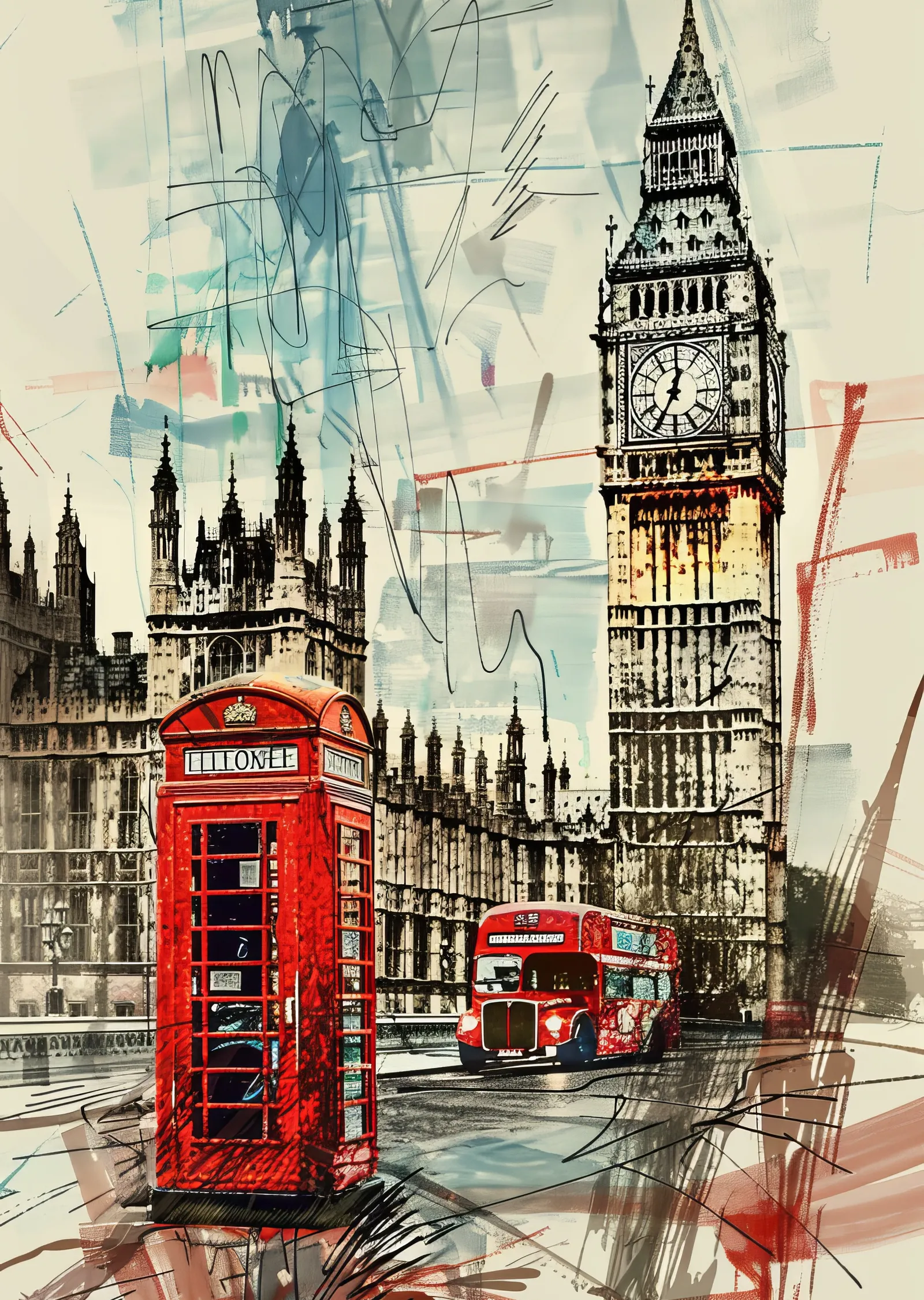 Kırmızıyla Çizilmiş Londra Silüeti metal tablo