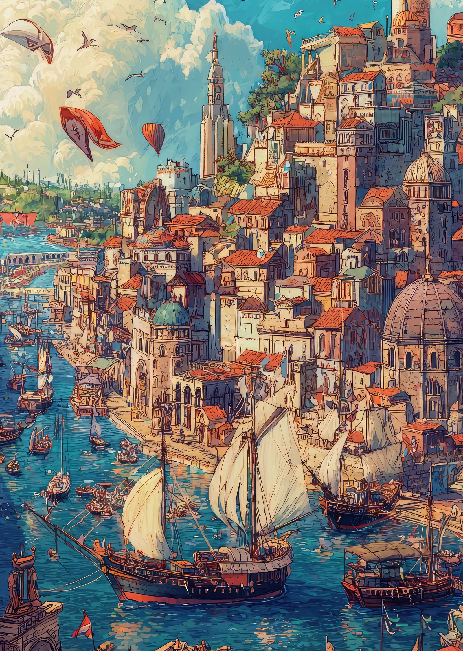 Renkli Kanal Şehir Manzarası metal tablo