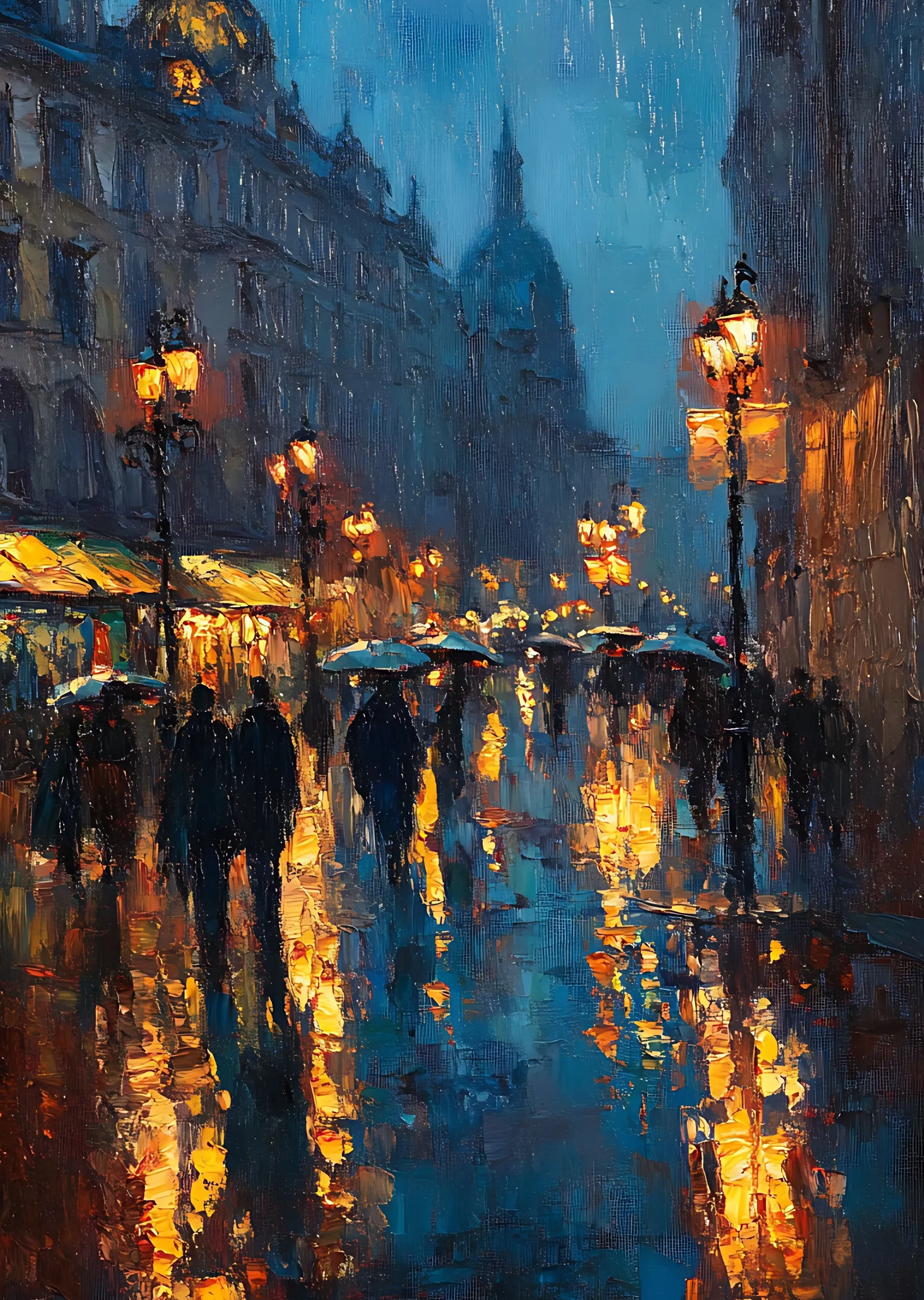 Yağmurlu Sokak - Paris Gece Görünümü metal tablo