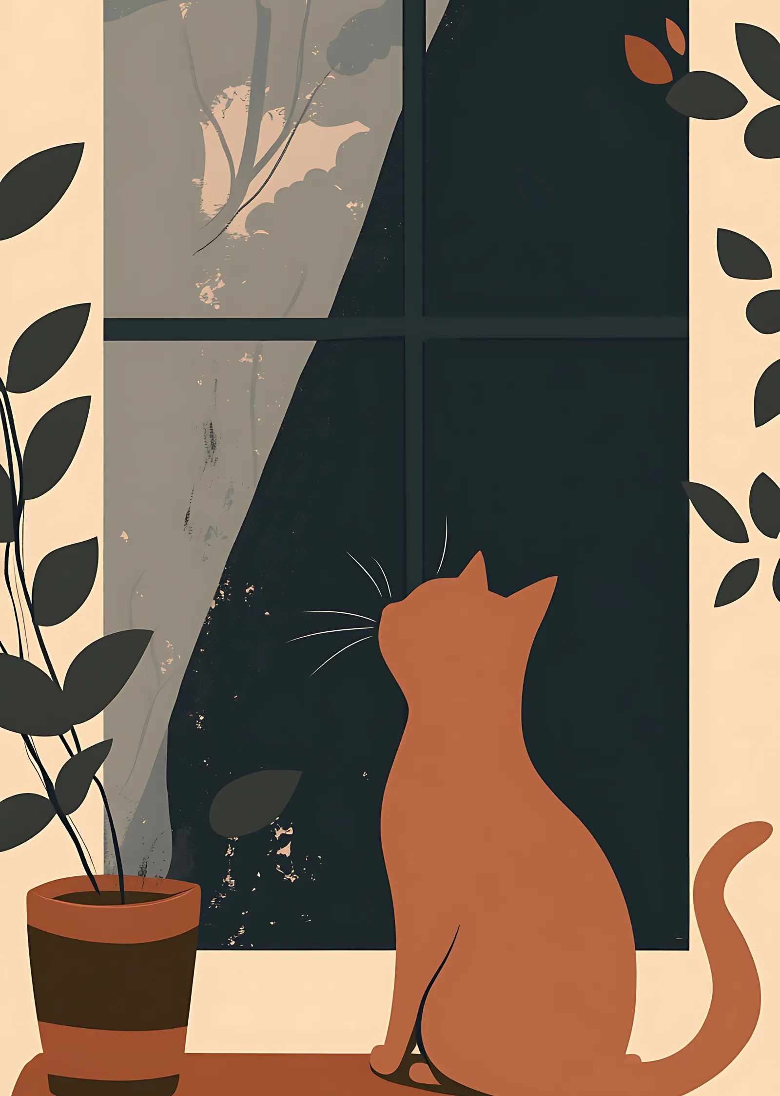 Pencerede Minimalist Kedi metal tablo