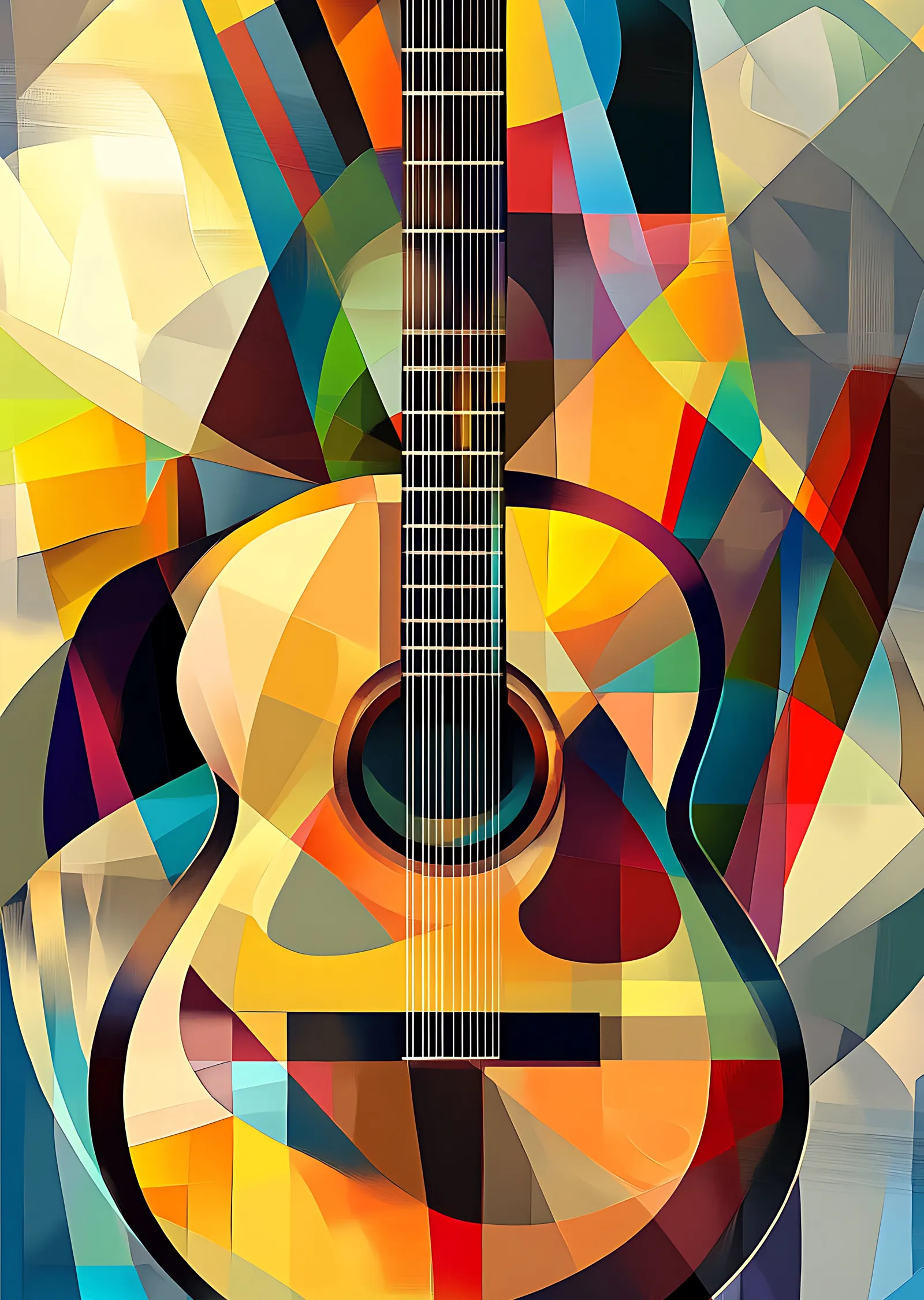 Canlı Renkli Gitar Deseni metal tablo
