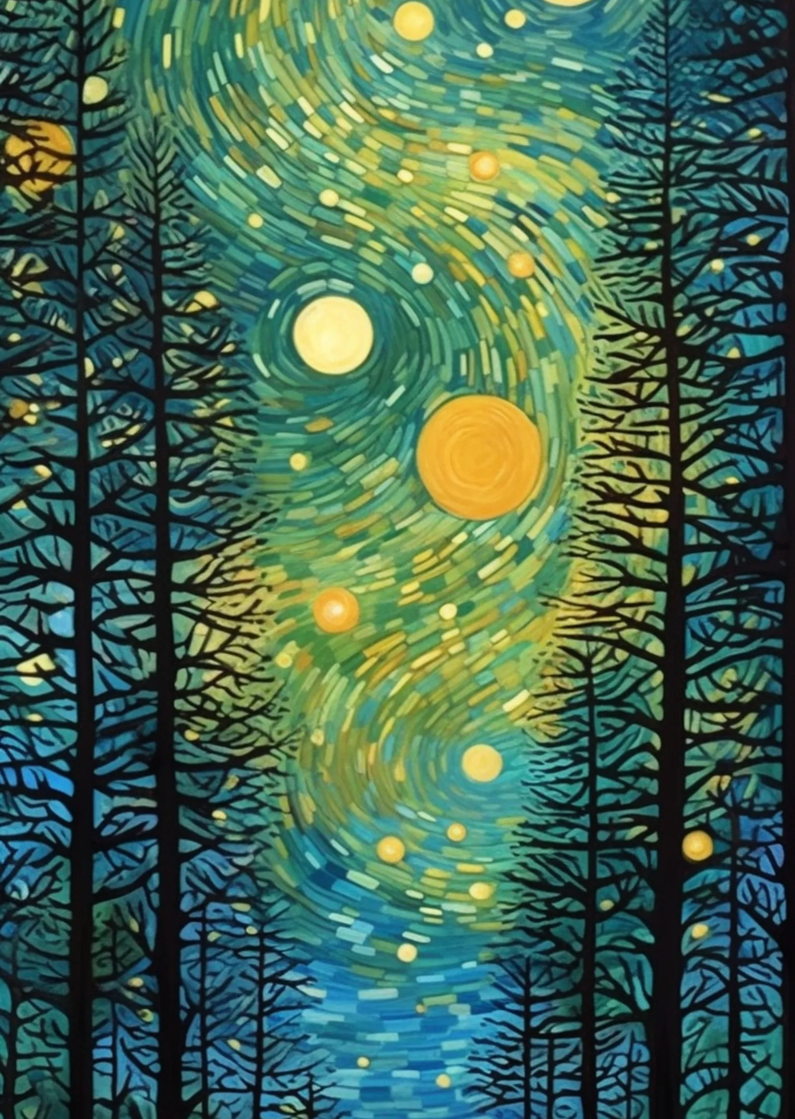 Van Gogh Yıldızlı Gece Ormanı metal tablo