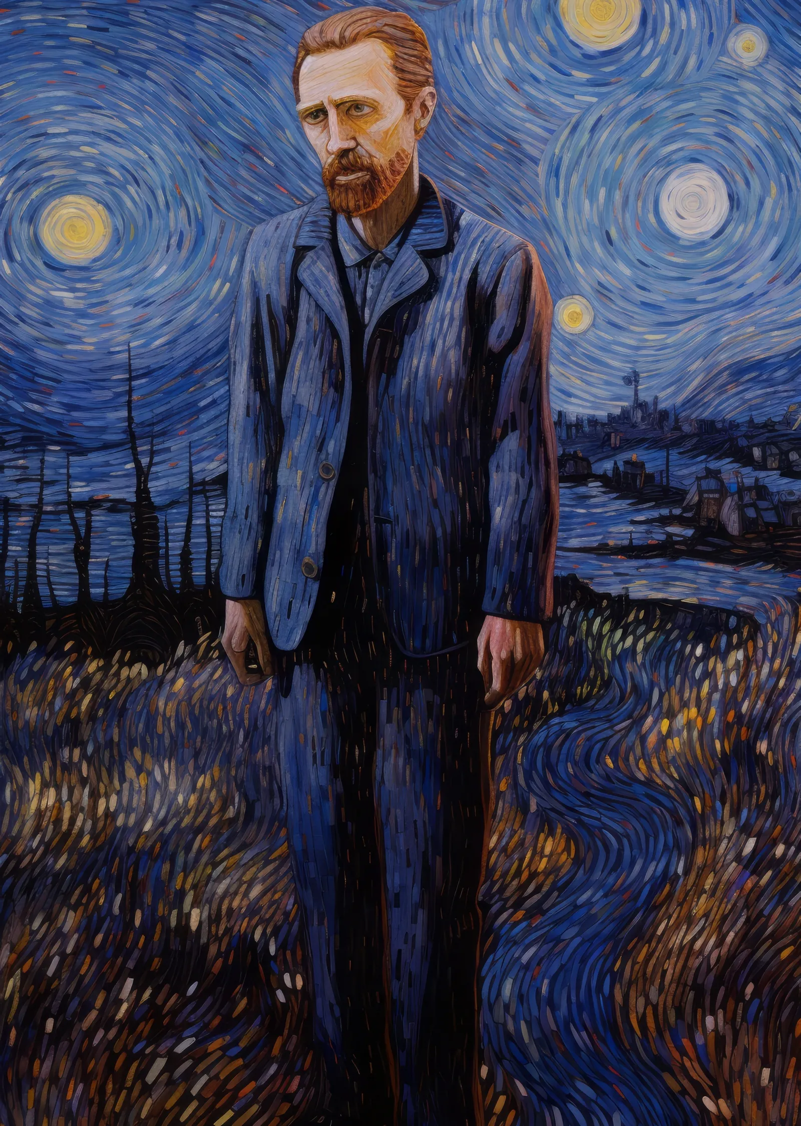 Vincent van Gogh: Yıldızlı Gece - Mavi Gömlekli Portre metal tablo