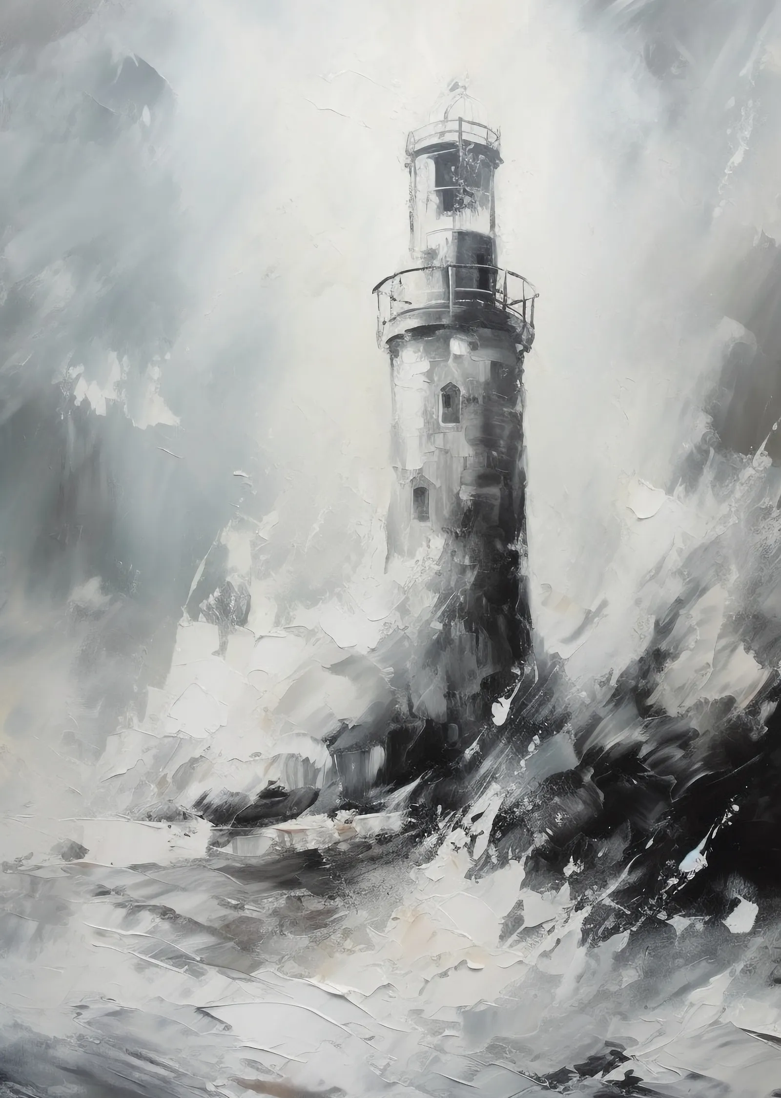 Fırtınalı Denizdeki Gri Fener metal tablo