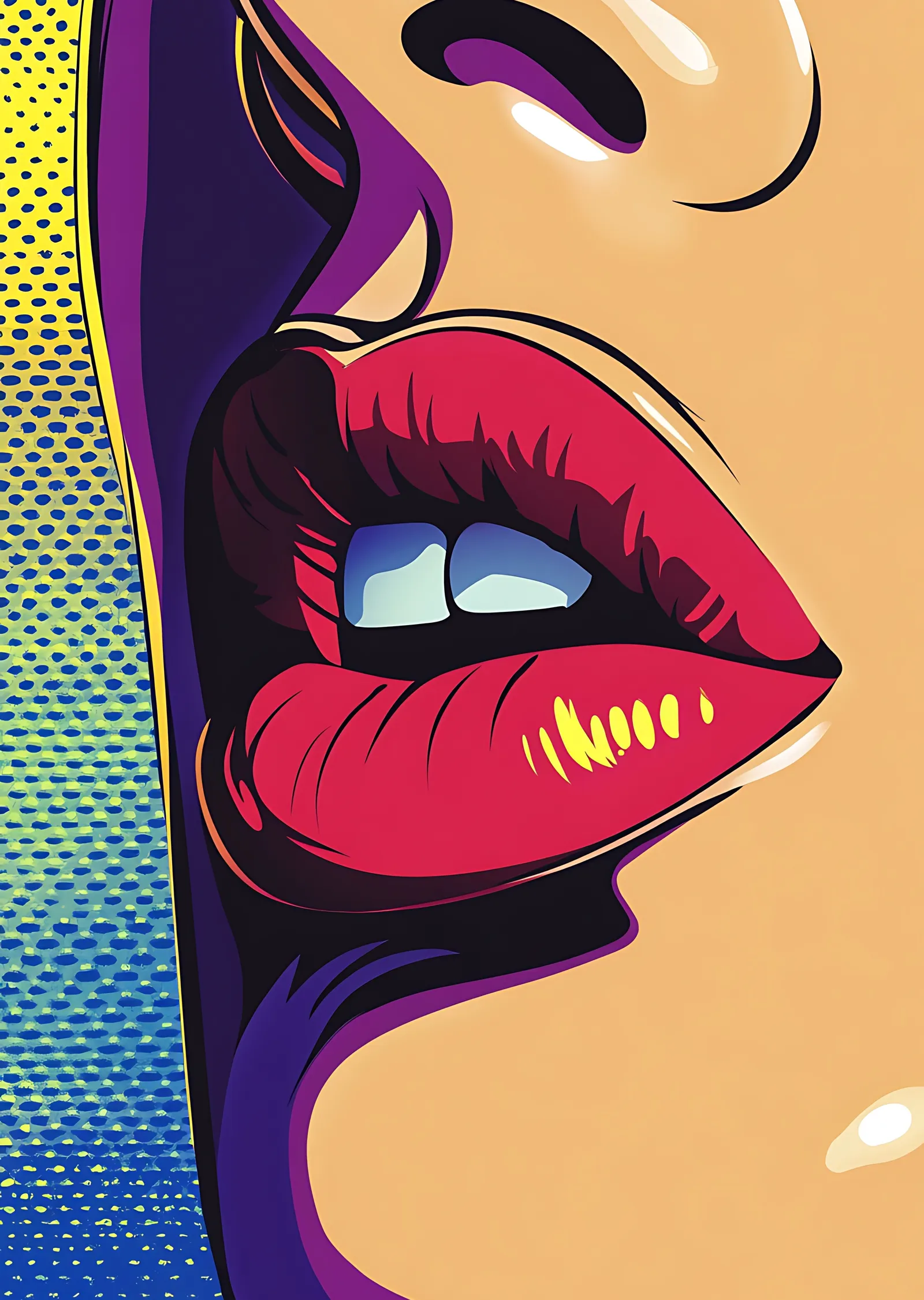 Pop Art Kırmızı Dudak İllüstrasyonu metal tablo