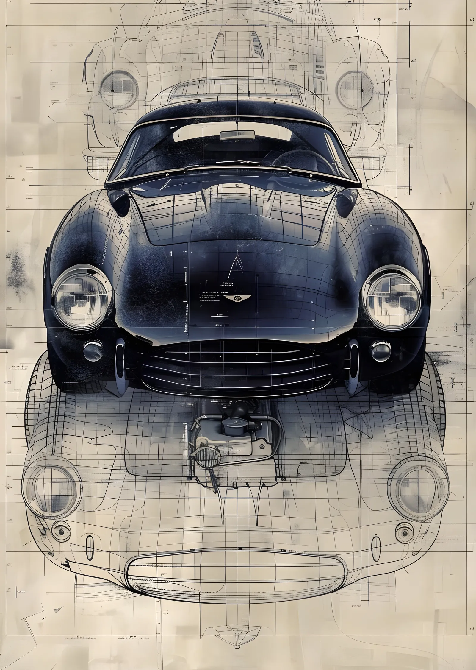 Aston Martin Teknik Çizim metal tablo