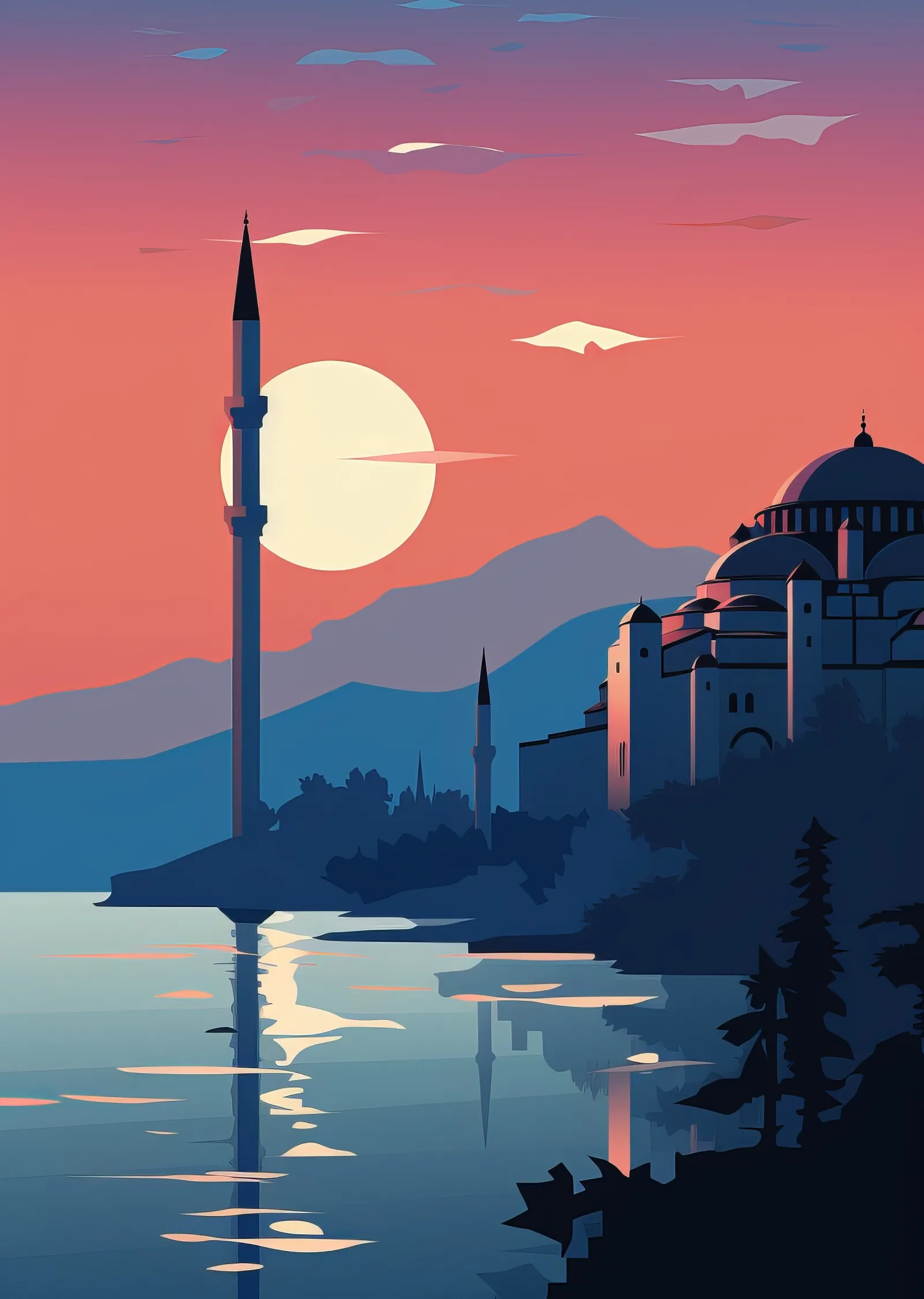 Gün Batımında Lacivert ve Turuncu İstanbul Silüeti metal tablo