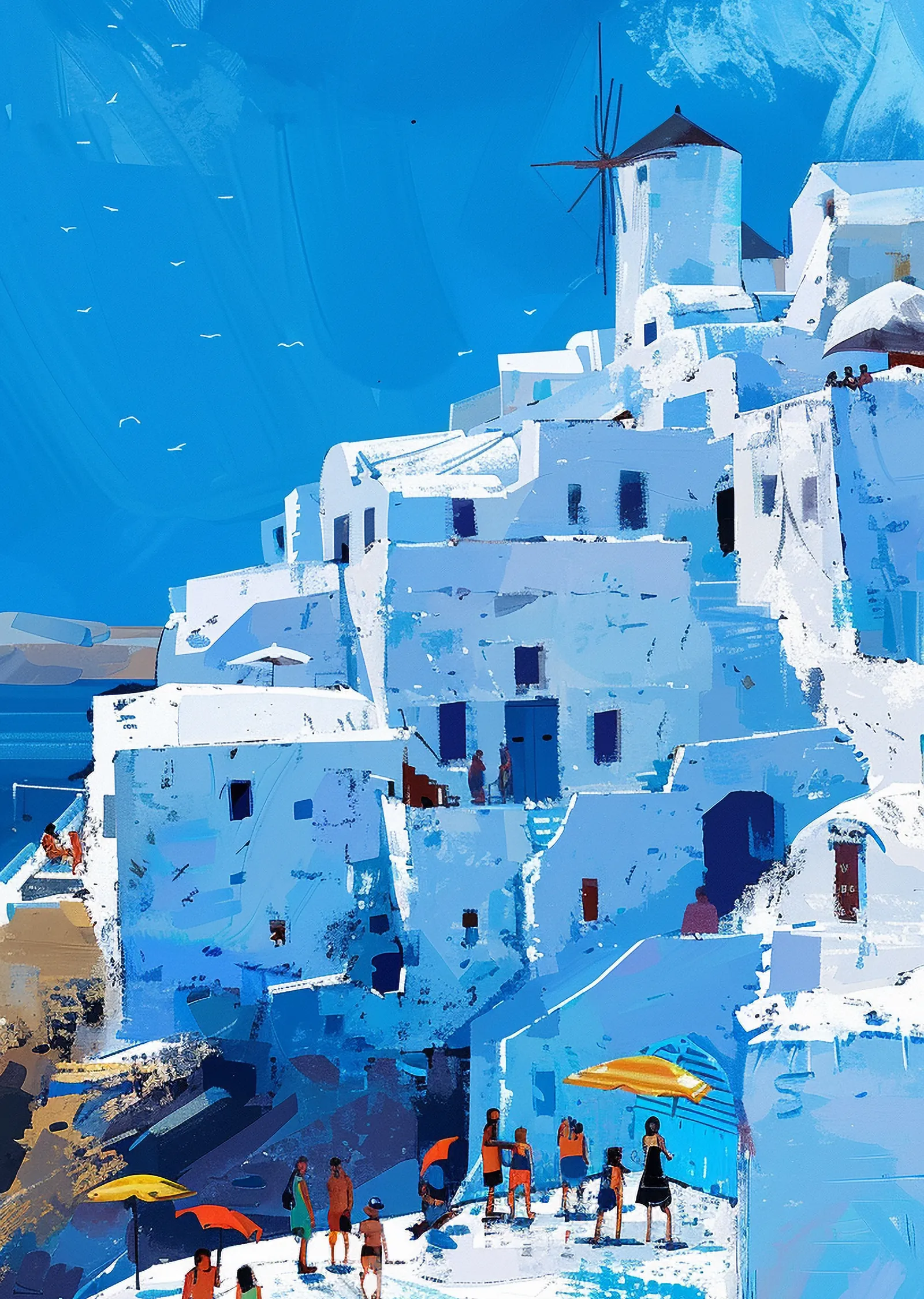 Mavi ve Beyaz Renkli Binalarla Santorini Yunanistan metal tablo