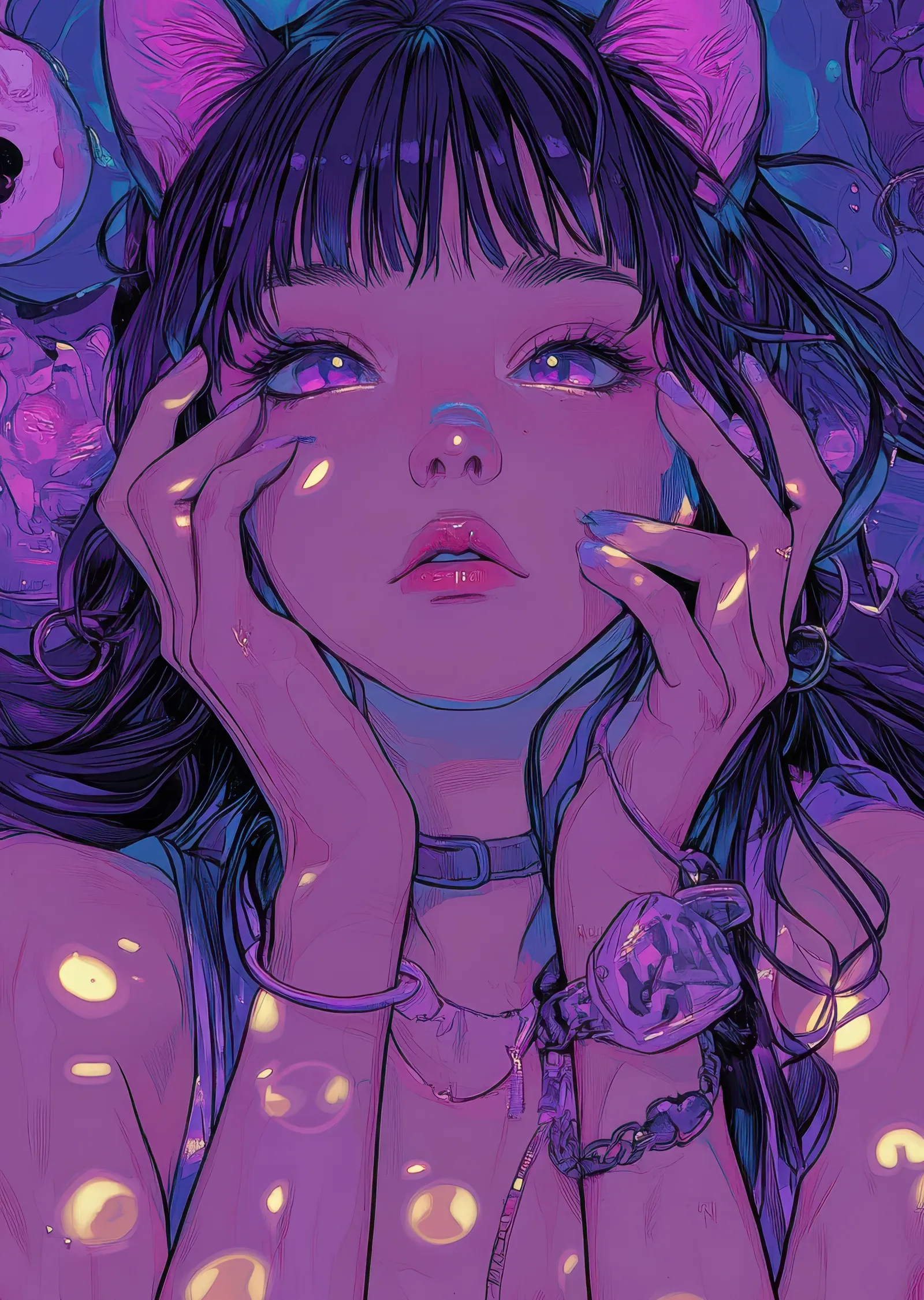 Cyberpunk Kız: Neon Dünyada metal tablo