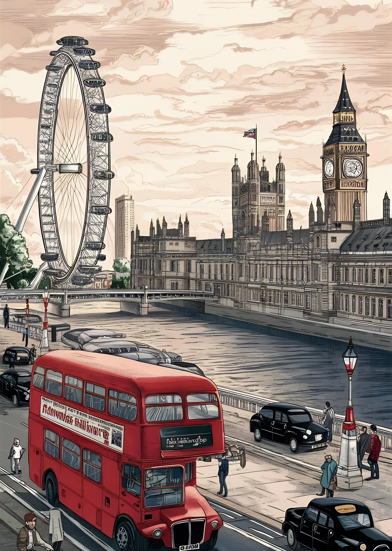 Londra: Big Ben ve Londra Gözü metal tablo