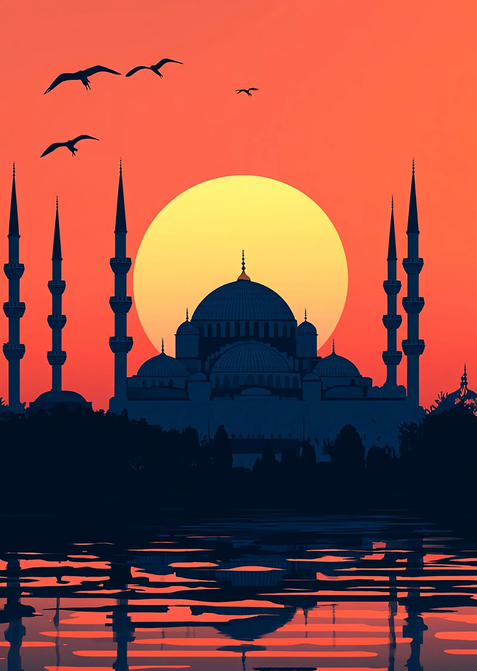 İstanbul Camisi: Gün Batımı Manzarası metal tablo