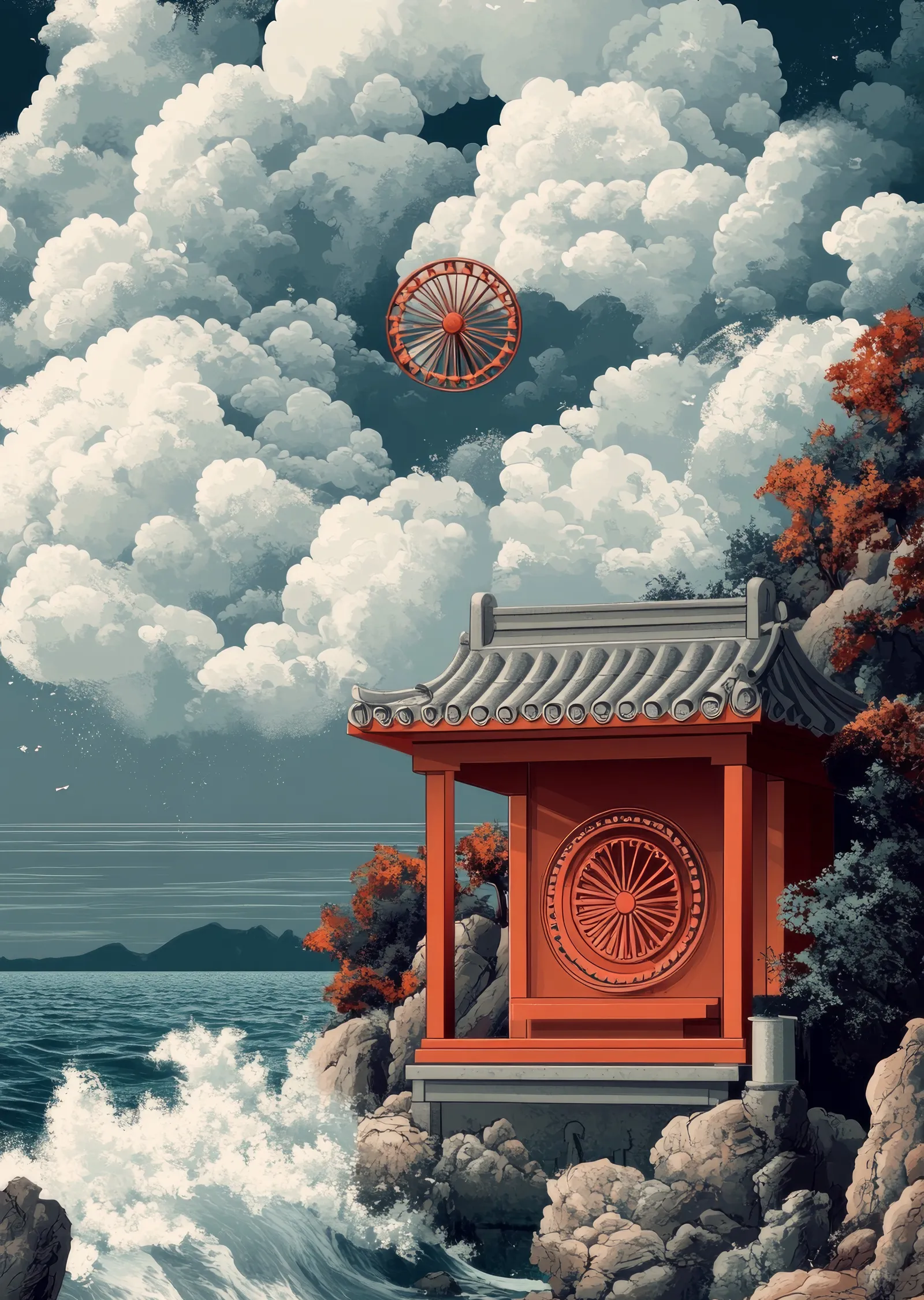 Deniz Kenarında Japon Tapınağı metal tablo
