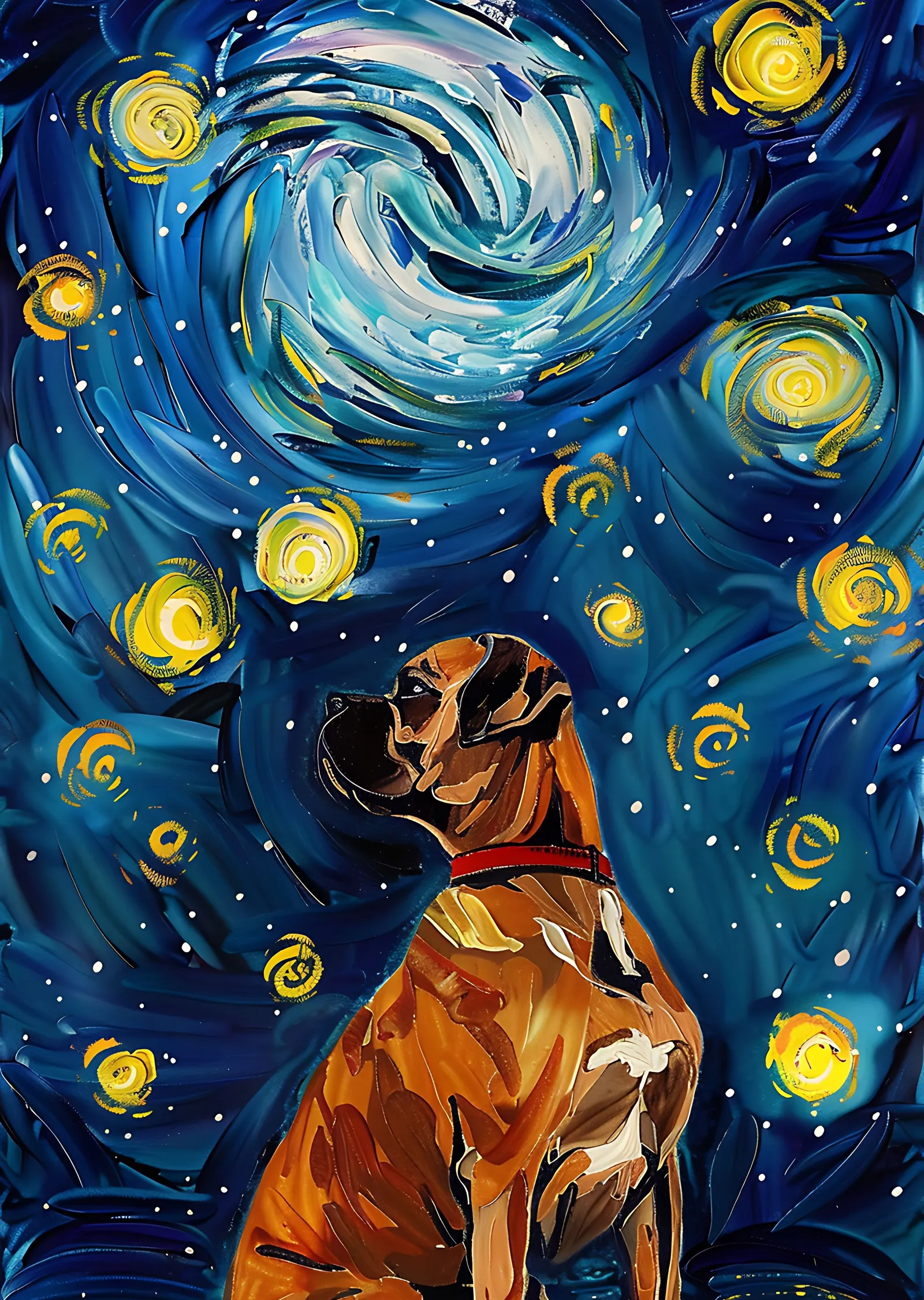 Yıldızlı Gece ve Köpek metal tablo