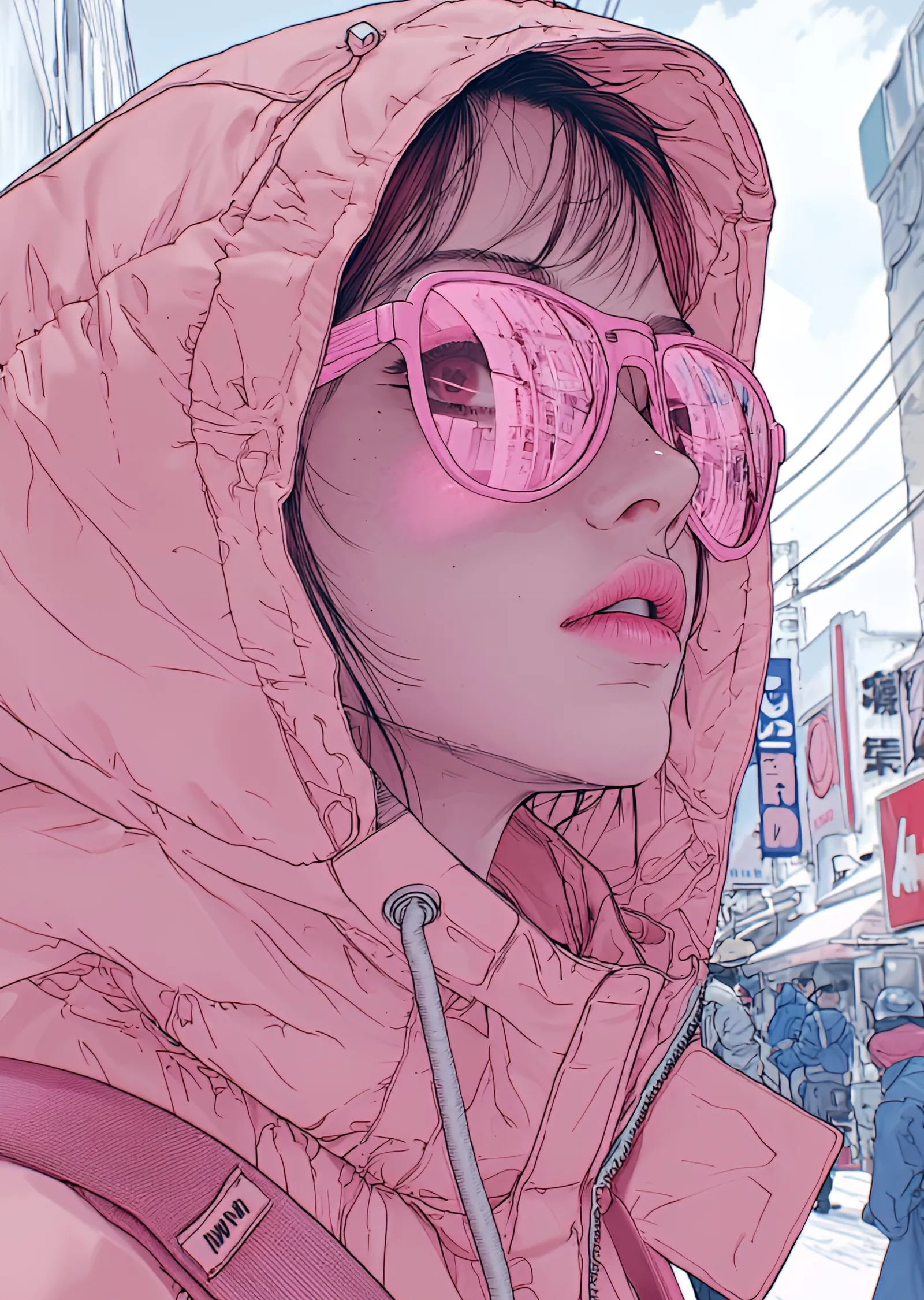 Pembe Güneşlikli Anime Kız metal tablo