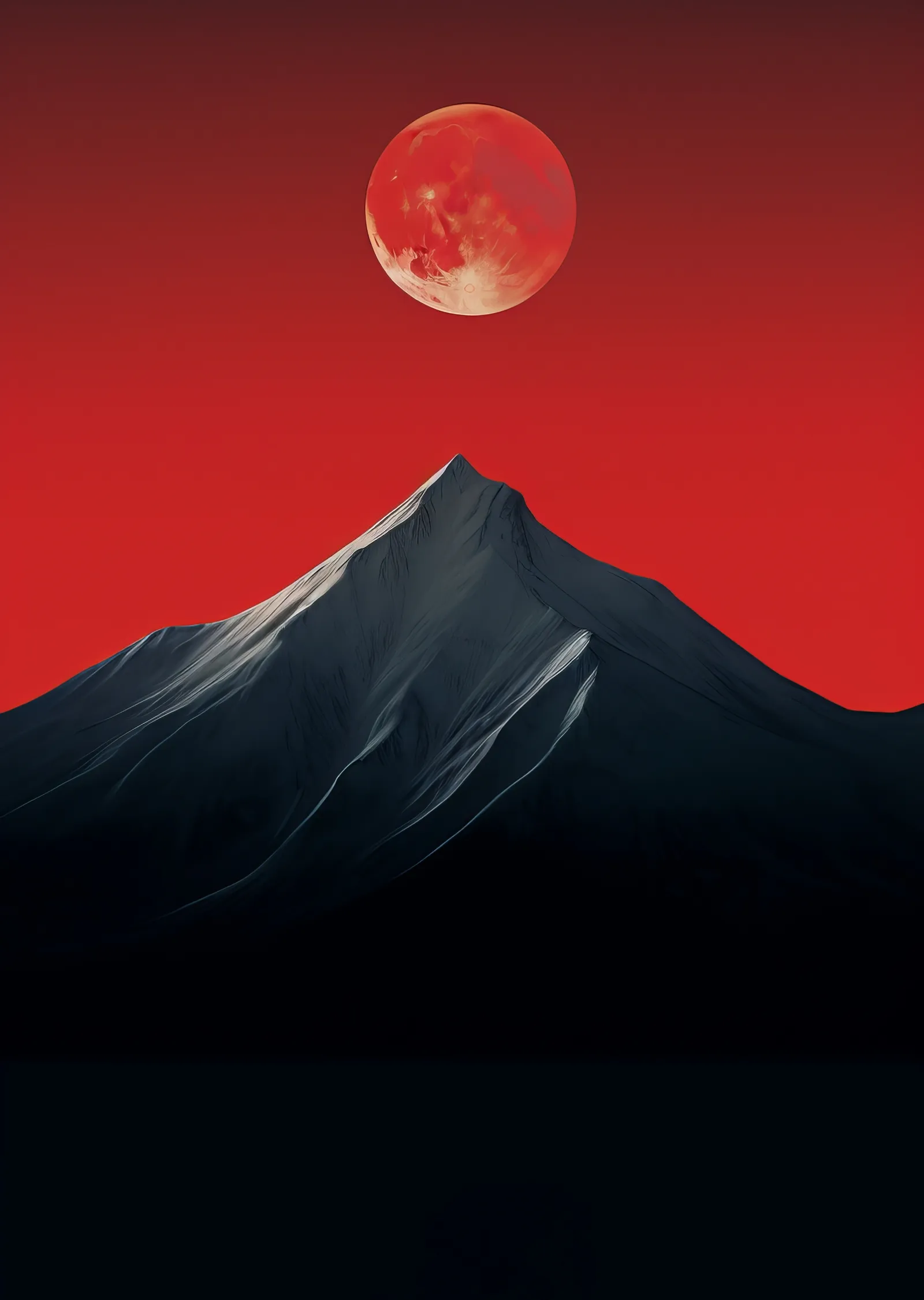 Kırmızı Ay ve Karlı Dağ Tepe metal tablo