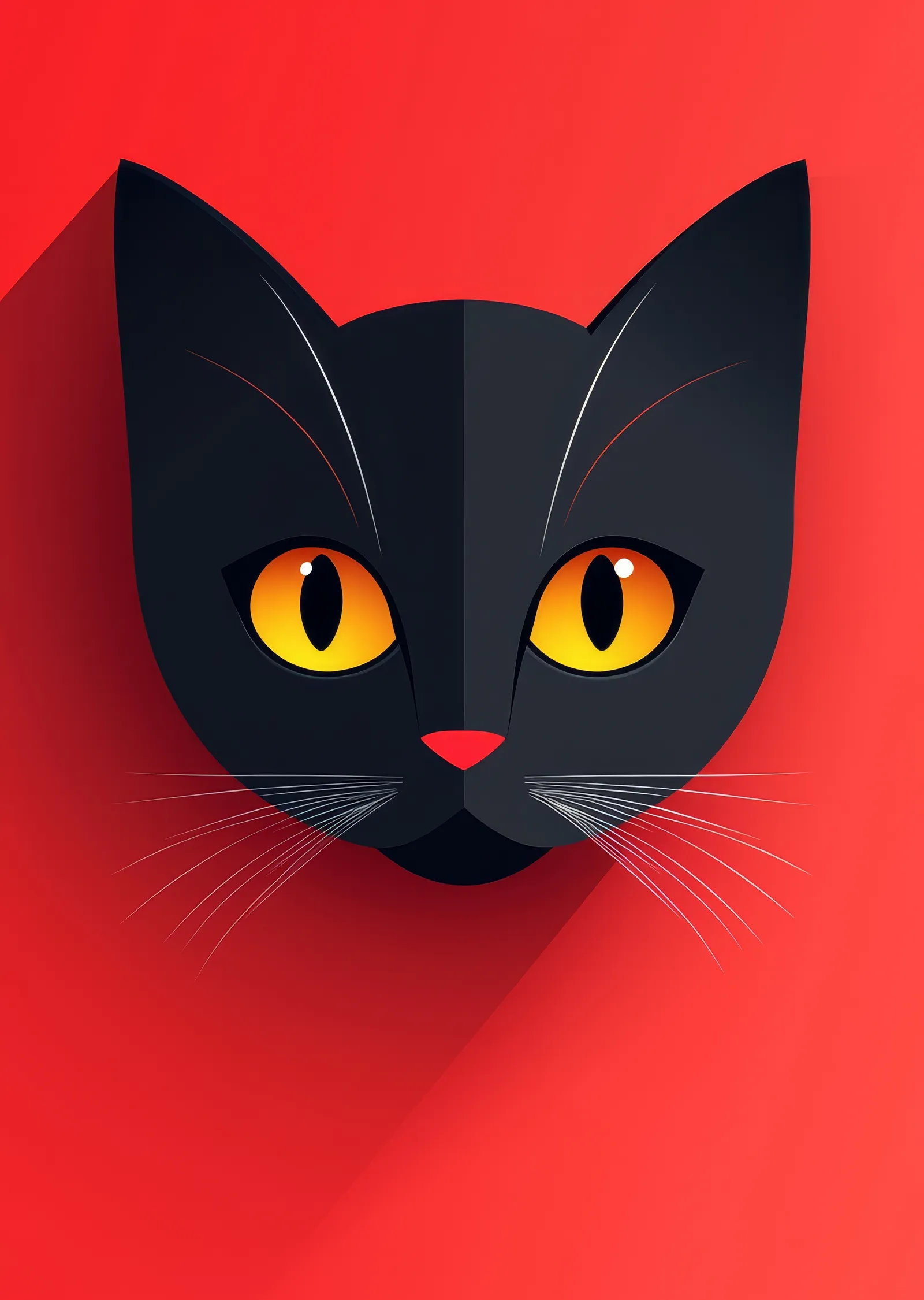 Turuncu Gözlü Minimalist Siyah Kedi İllüstrasyonu metal tablo