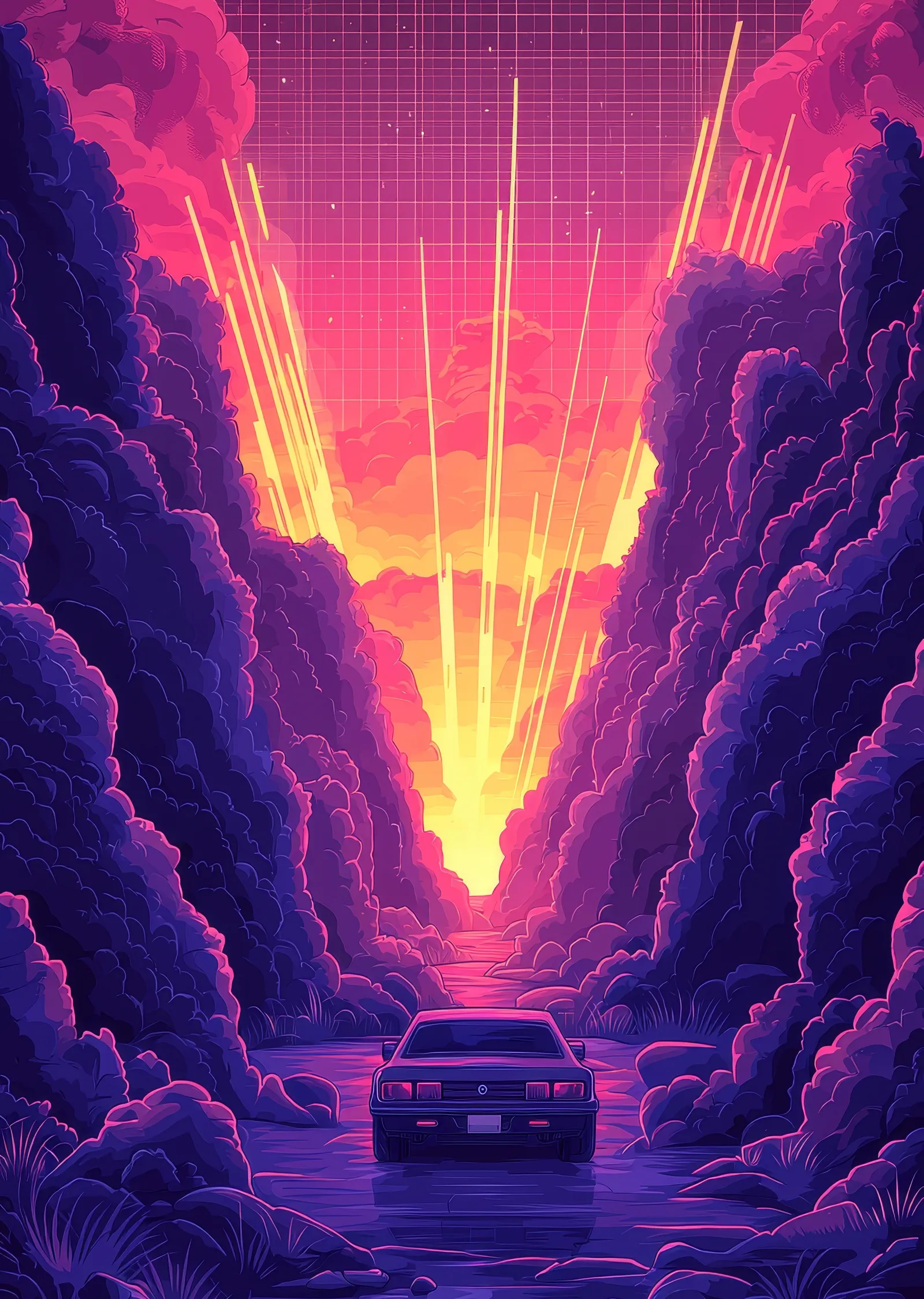 Retro Manzara: Geleceğe Açılan Yol metal tablo