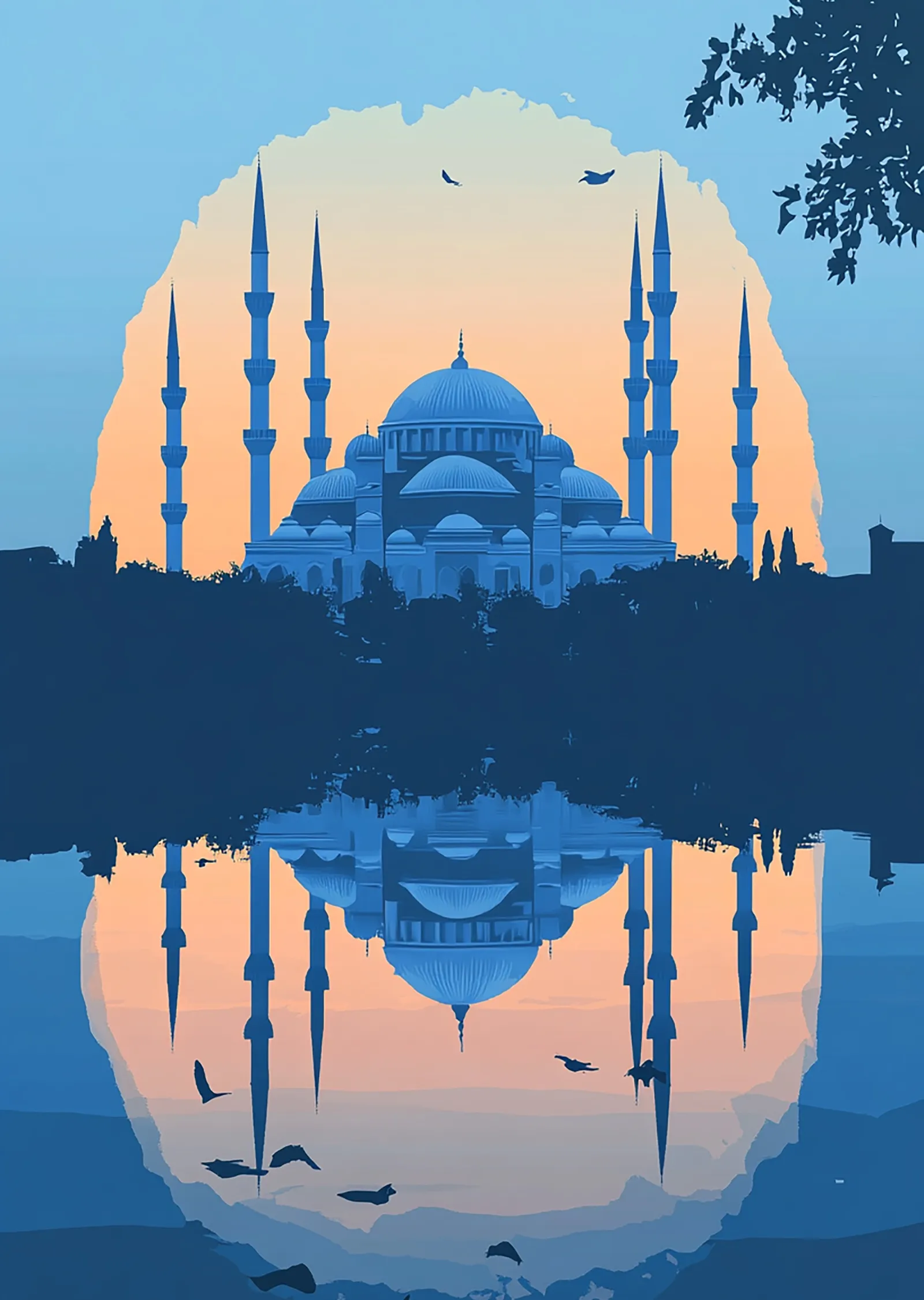 Lacivert Siluetli Sultanahmet Camii metal tablo