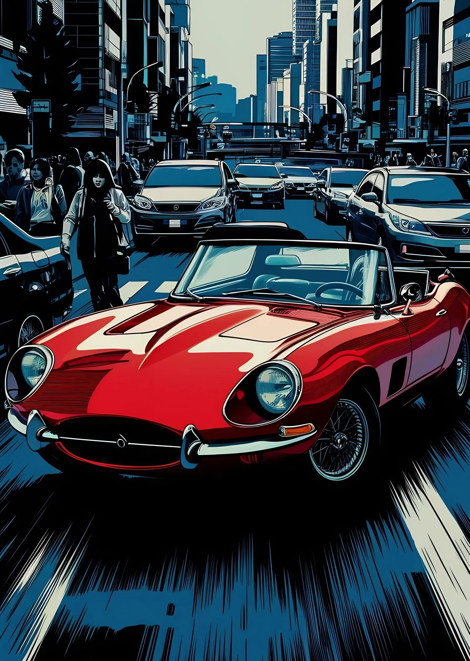 Jaguar E-Type: Şehir Işıkları metal tablo
