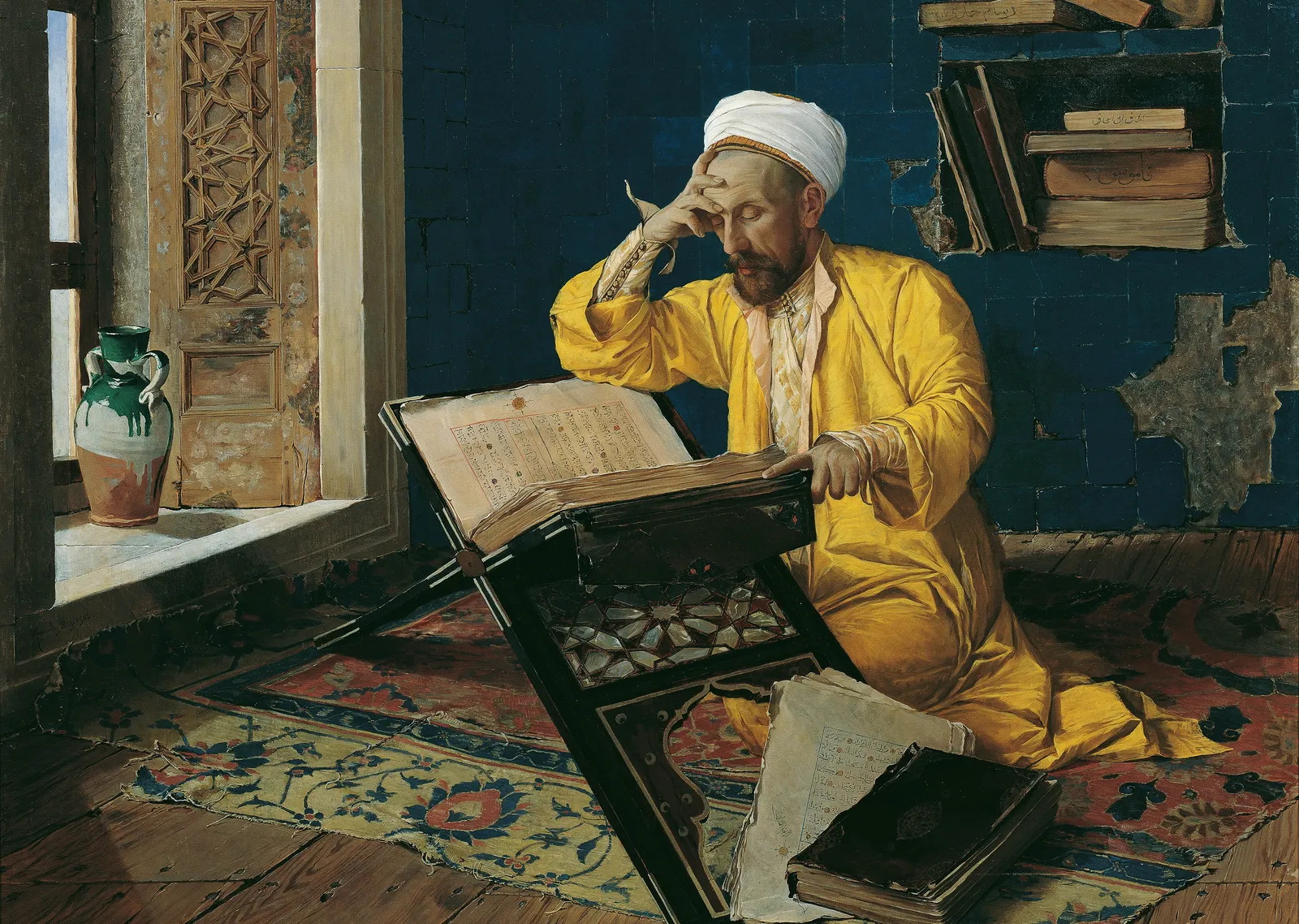 Osman Hamdi Bey: Kur'an Okuyan metal tablo
