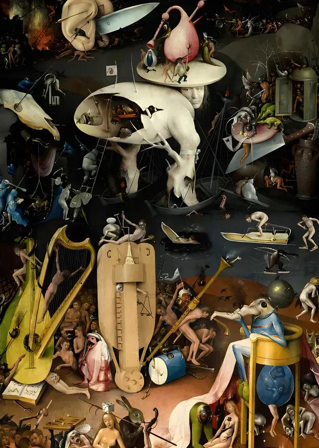 Hieronymus Bosch - Dünyevi Zevkler Bahçesi, Müzik Cehennemi metal tablo
