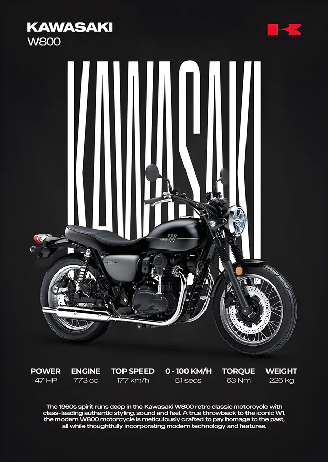 Kawasaki W800 metal tablo