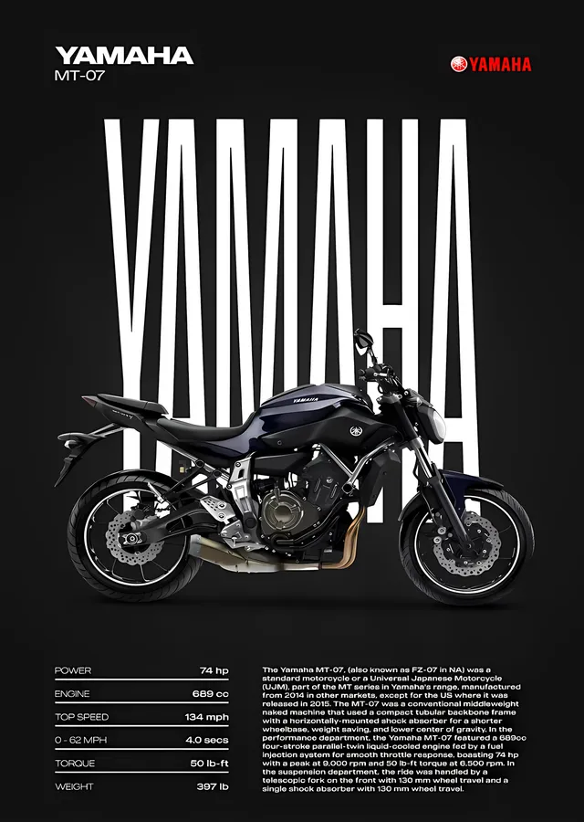 Yamaha MT-07 - Siyah Zemin metal tablo
