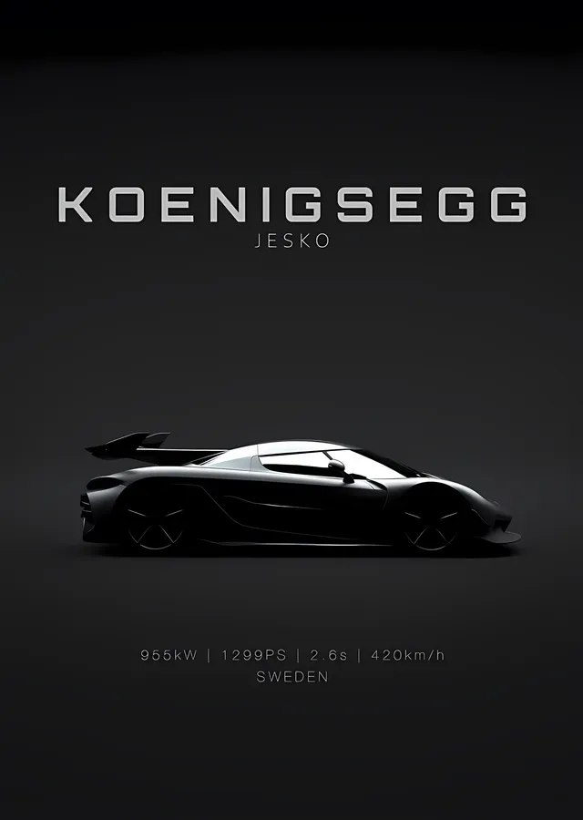 Koenigsegg Jesko: Siyah Zemin Silüet metal tablo