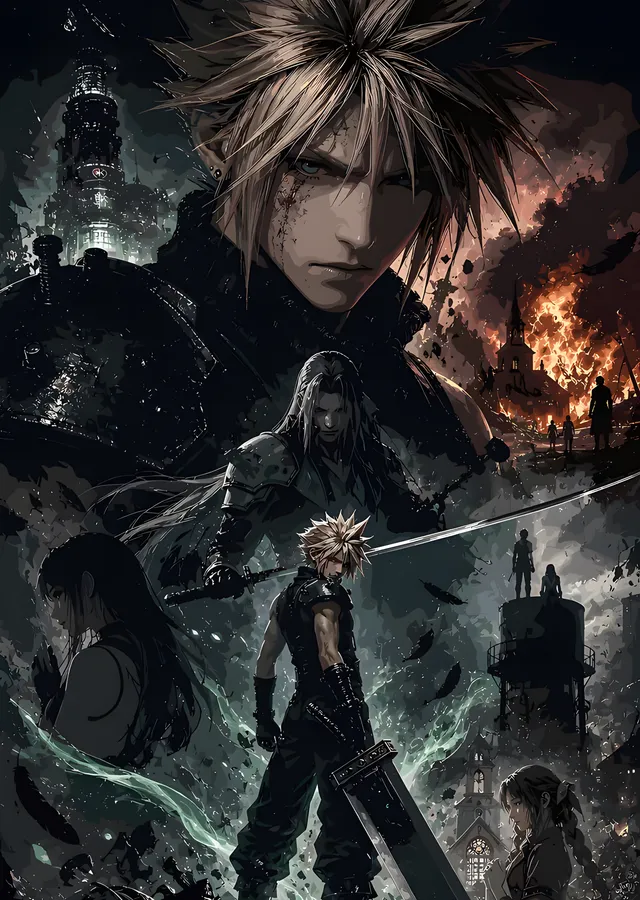 Final Fantasy VII: Cloud ve Sephiroth metal tablo