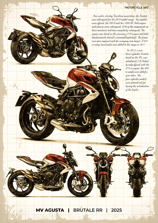 MV Agusta Brutale RR - Teknik Çizim metal tablo