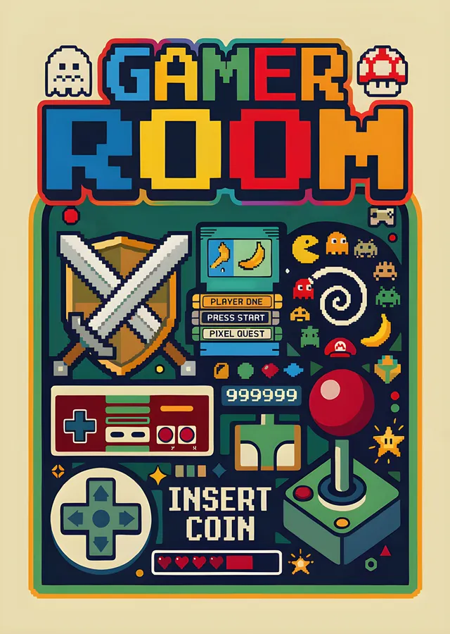 Gamer Room - Piksel Oyun Odası metal tablo