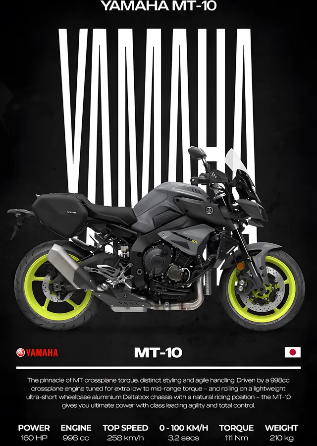 Yamaha MT-10 - Siyah Zemin metal tablo