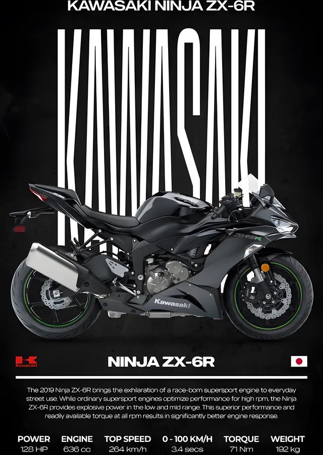 Kawasaki Ninja ZX-6R - Antrasit metal tablo