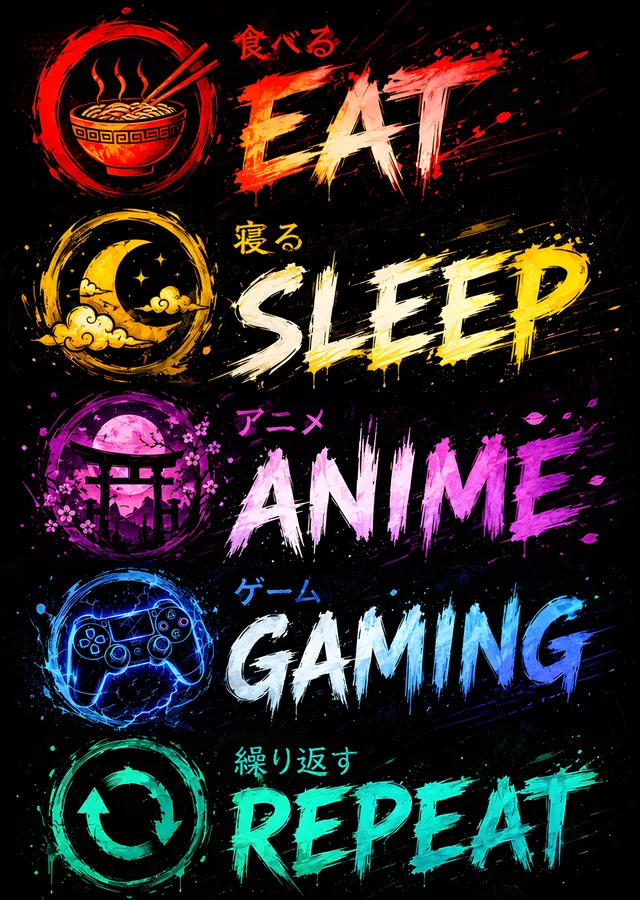 Eat Sleep Anime Gaming Repeat metal tablo