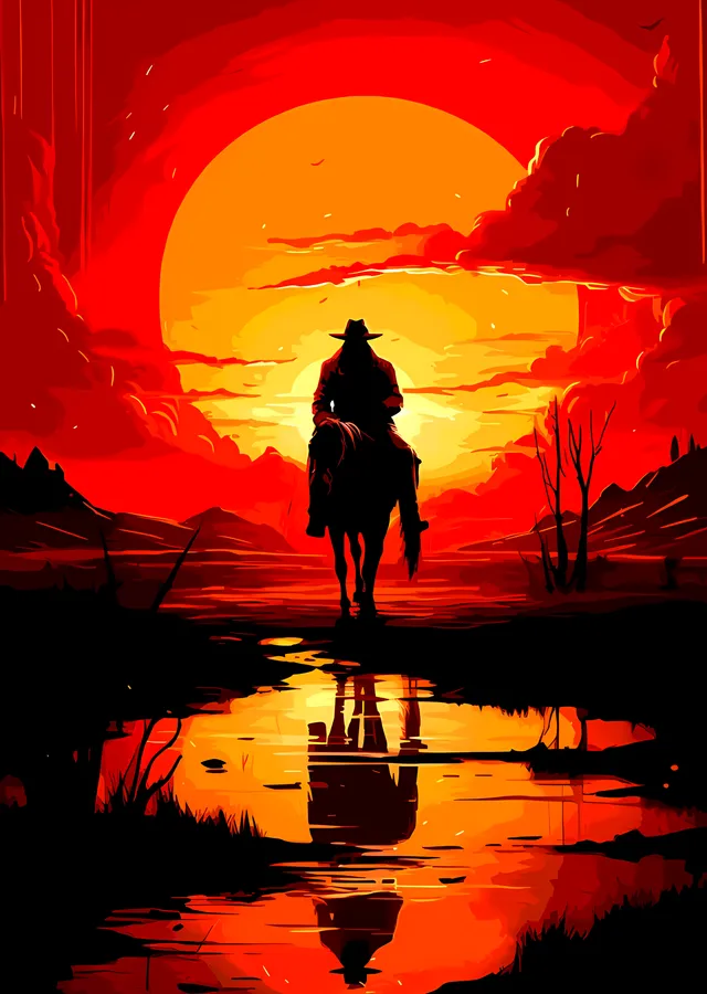 Red Dead Redemption 2 - Gün Batımı metal tablo
