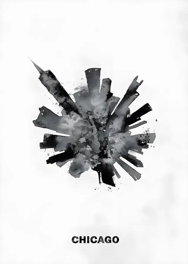Chicago - Siyah Suluboya Dairesi metal tablo