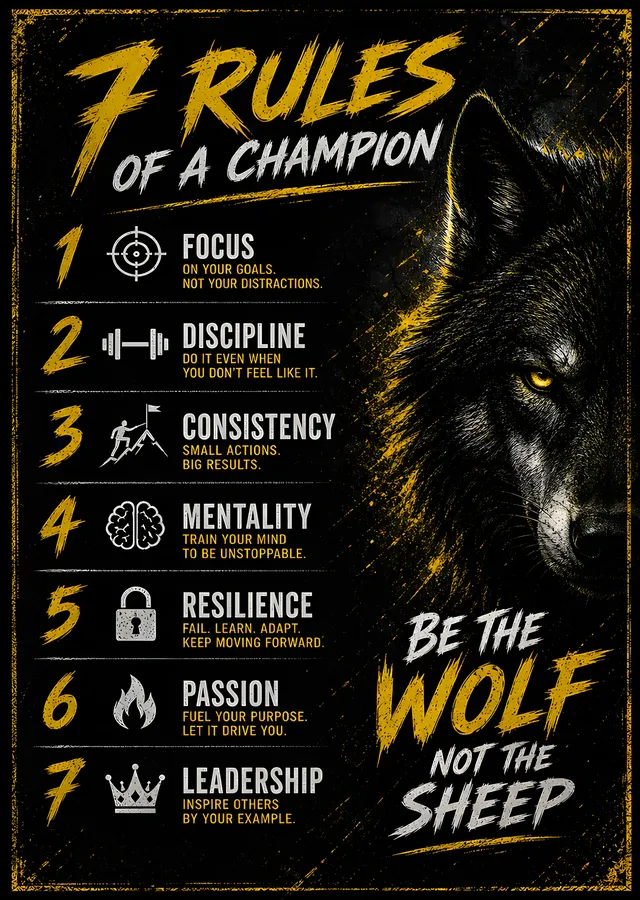 7 Rules of a Champion metal tablo